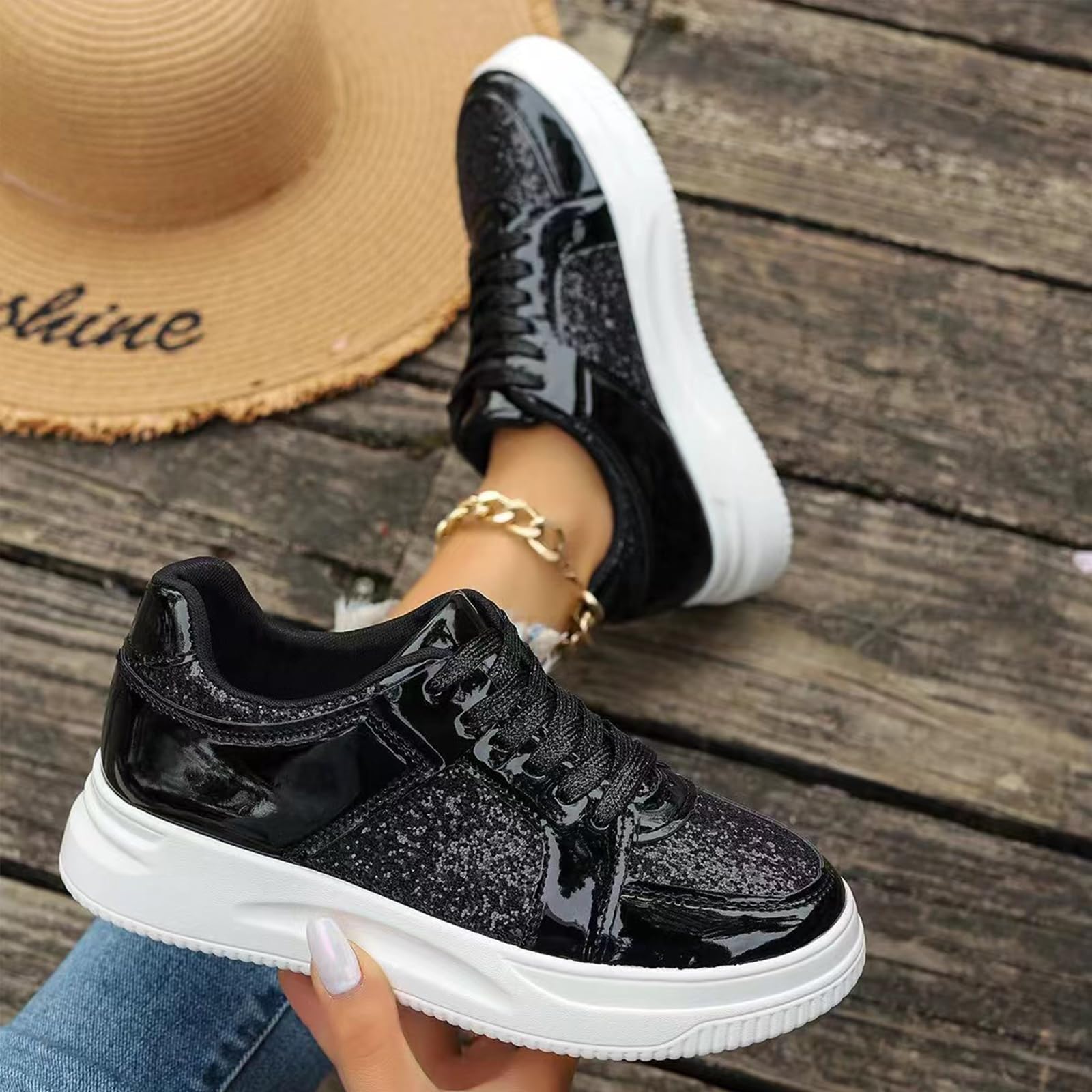 ladies dress sneakers Amazon.com: Glitter Tennis Sneakers for Women's Fashion Slip On Sport Shoes  Ladies Comfy Crystal Bling Sparkly Breathable Lace Up Walking Dress Shoes  Orthotic Flat Heel Fashion Sneakers(Size:6,Color:Black) : Clothing, Shoes &  Jewelry