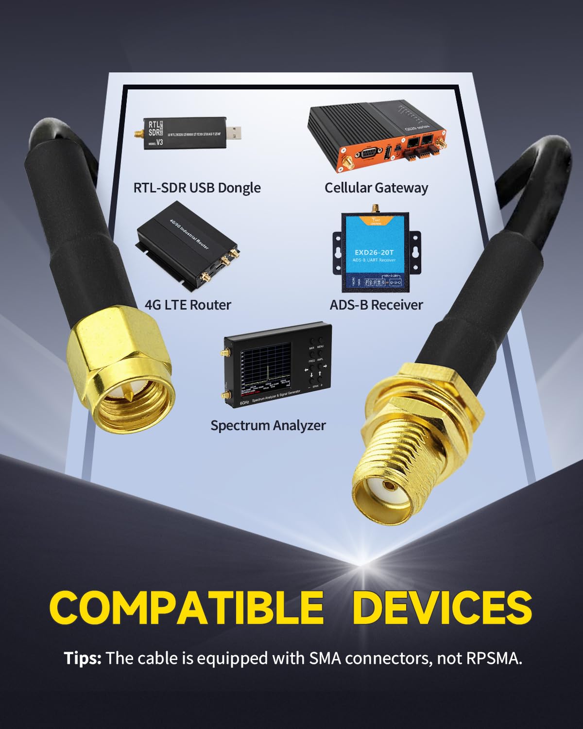 Superbat Cavo RG58 SMA 5m Prolunga Antenna WIFI SMA Maschio a Femmina a Bassa Perdita con 5 Pezzi Kit Adattatore per Antenna GPS SDR GSM WIFI 3G 4G LTE Router (Non per TV)