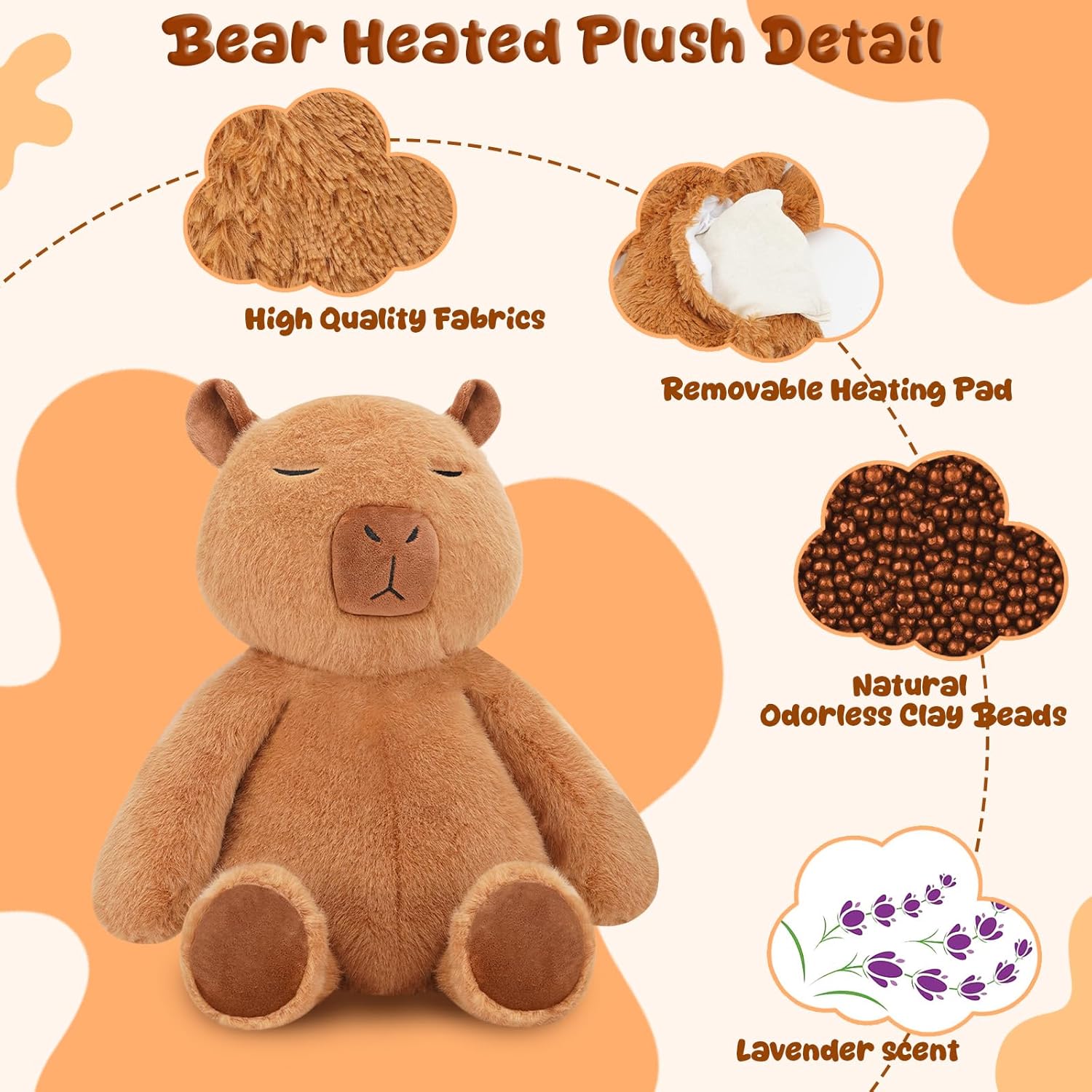 Finebee Weighted Stuffed Animals Capybara Plush Heated Microwavable Weighted Plushies Stuffy Lavender Scented Capybara Stuffed Animal Calming Gift for Kids and Adults