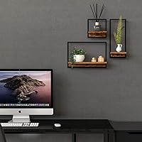 Vista 5 de Metal Frame Rustic Wooden Floating Hanging Shelves, Home Decor Wall Mounted Display Organizing Shelf for Living Room, Bedroom, Office Bathroom. Set