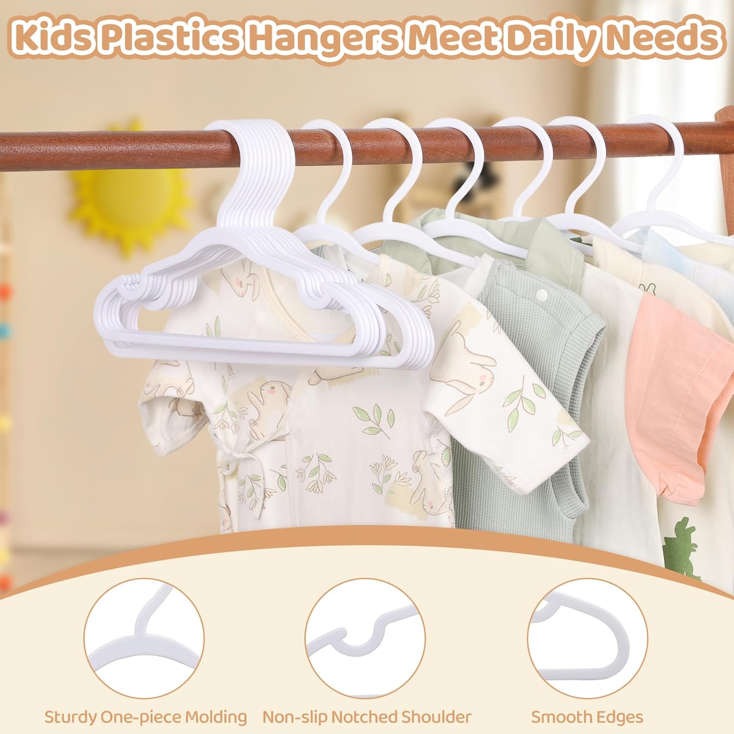 60 Pack White Baby Hangers 11.42 Inch & 12.91 Inch Each 30 Pack - Kids Non-Slip Clothes Hangers for Infant & Child, Durable Plastic Children's Hangers for Closet, Pants, Coats, Skirts