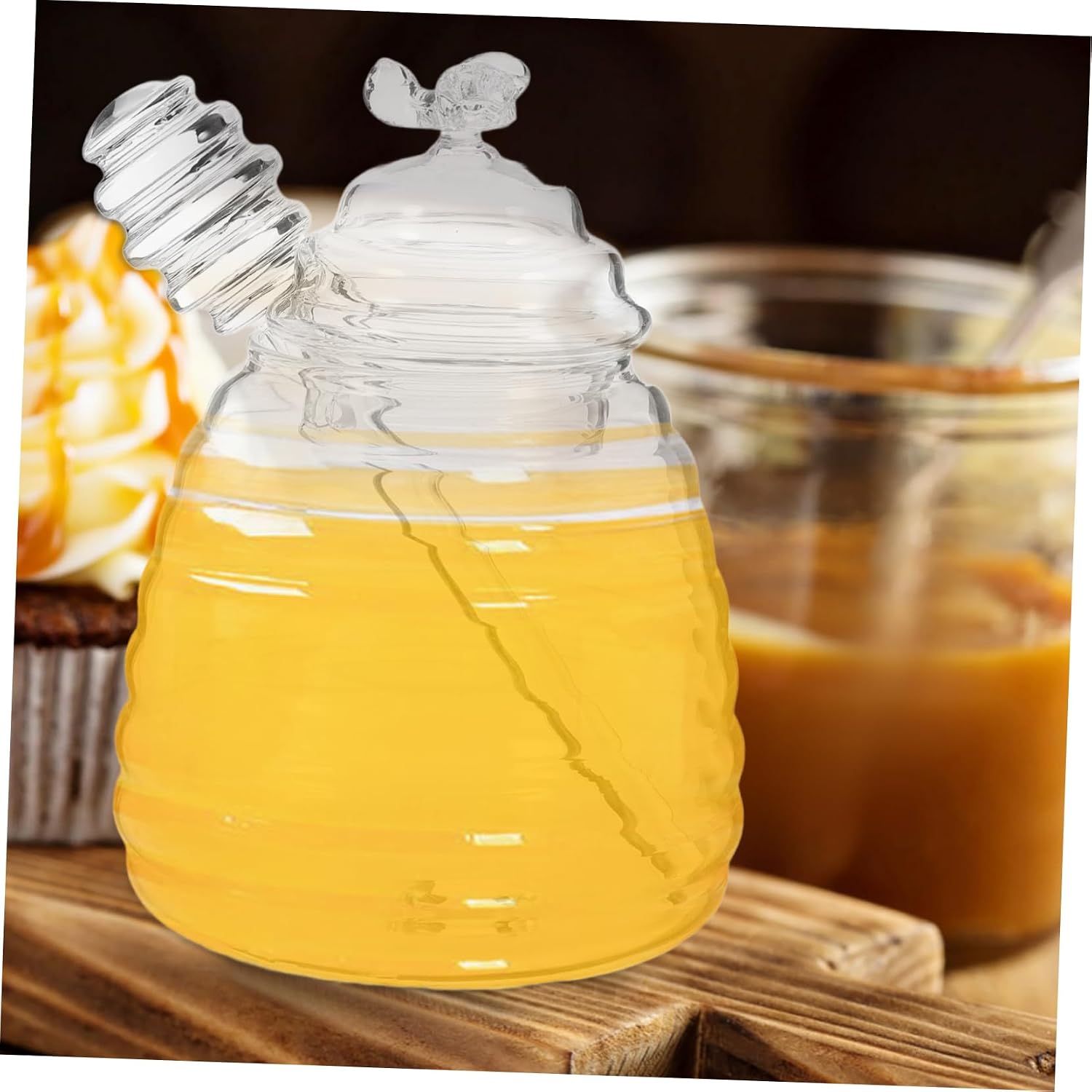 SHOWERORO Honey Dipper Stick and Jar Set Glass Honey Jar Airtight Container for Home