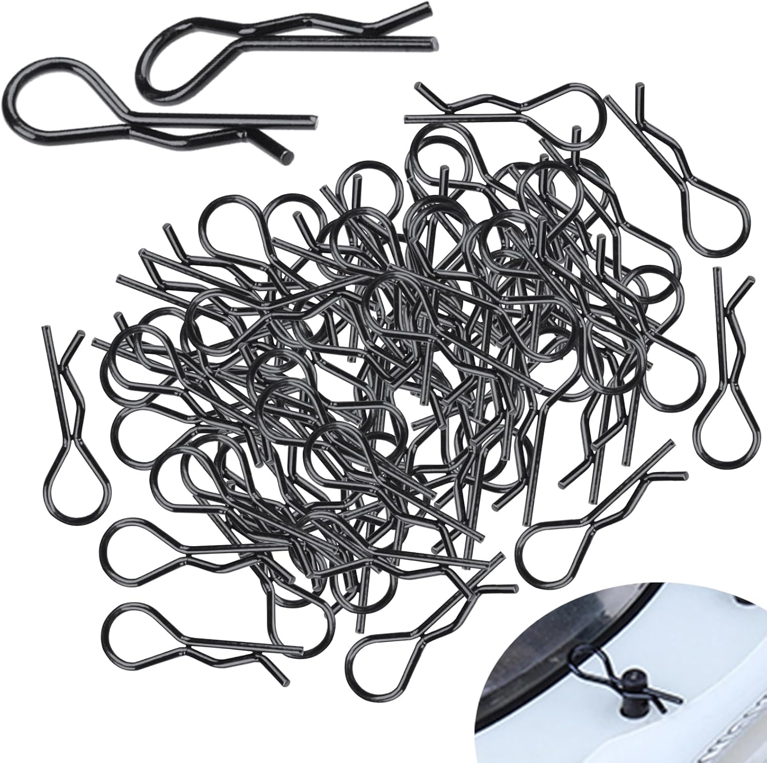 Hobbypark (100-Pack) RC Body Clips Bent R Pins Post Mount for 1/12 1/10 Scale RC Car Truck Crawler Buggy Shell Replacement Parts Black