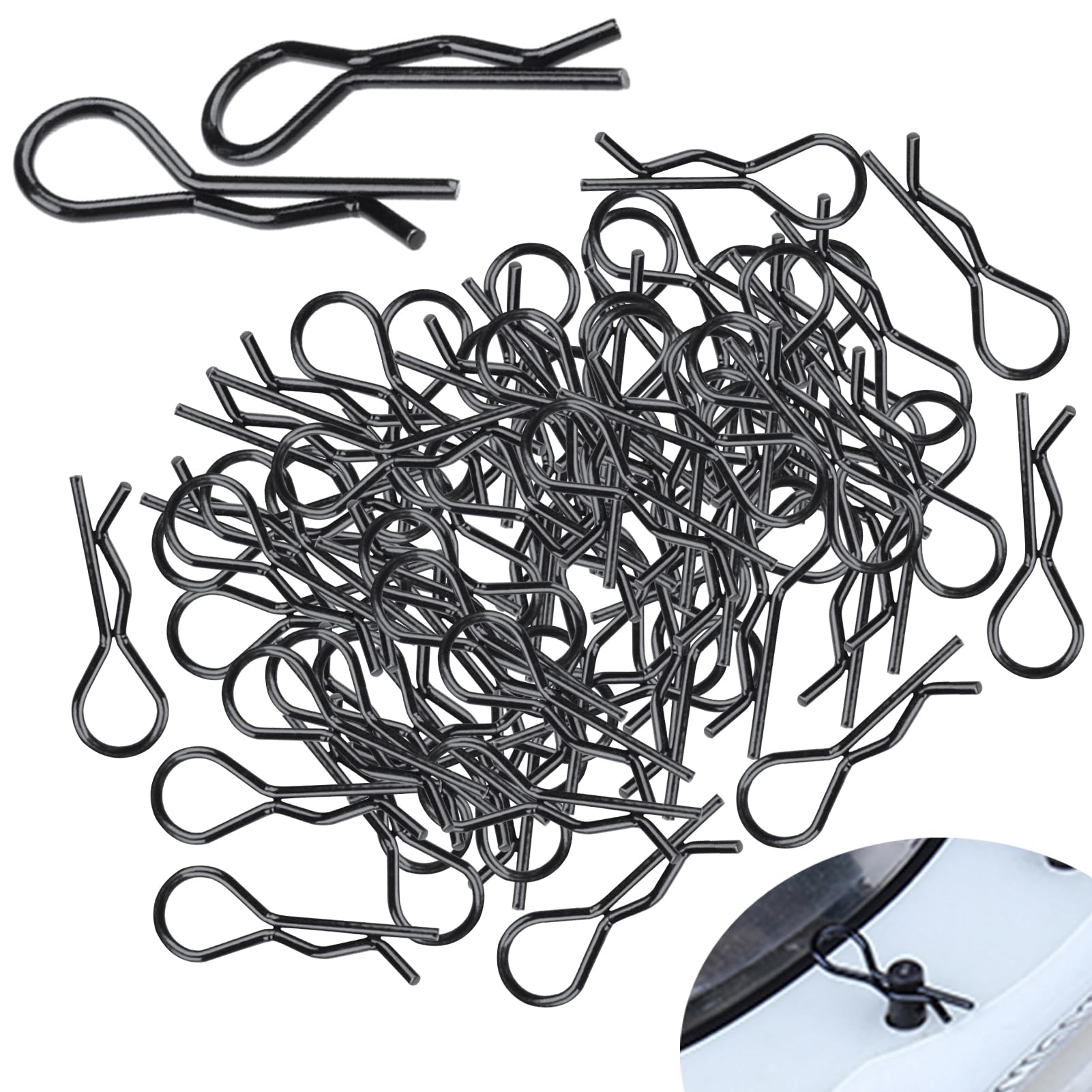Hobbypark (100-Pack) RC Body Clips Bent R Pins Post Mount for 1/12 1/10 Scale RC Car Truck Crawler Buggy Shell Replacement Parts Black