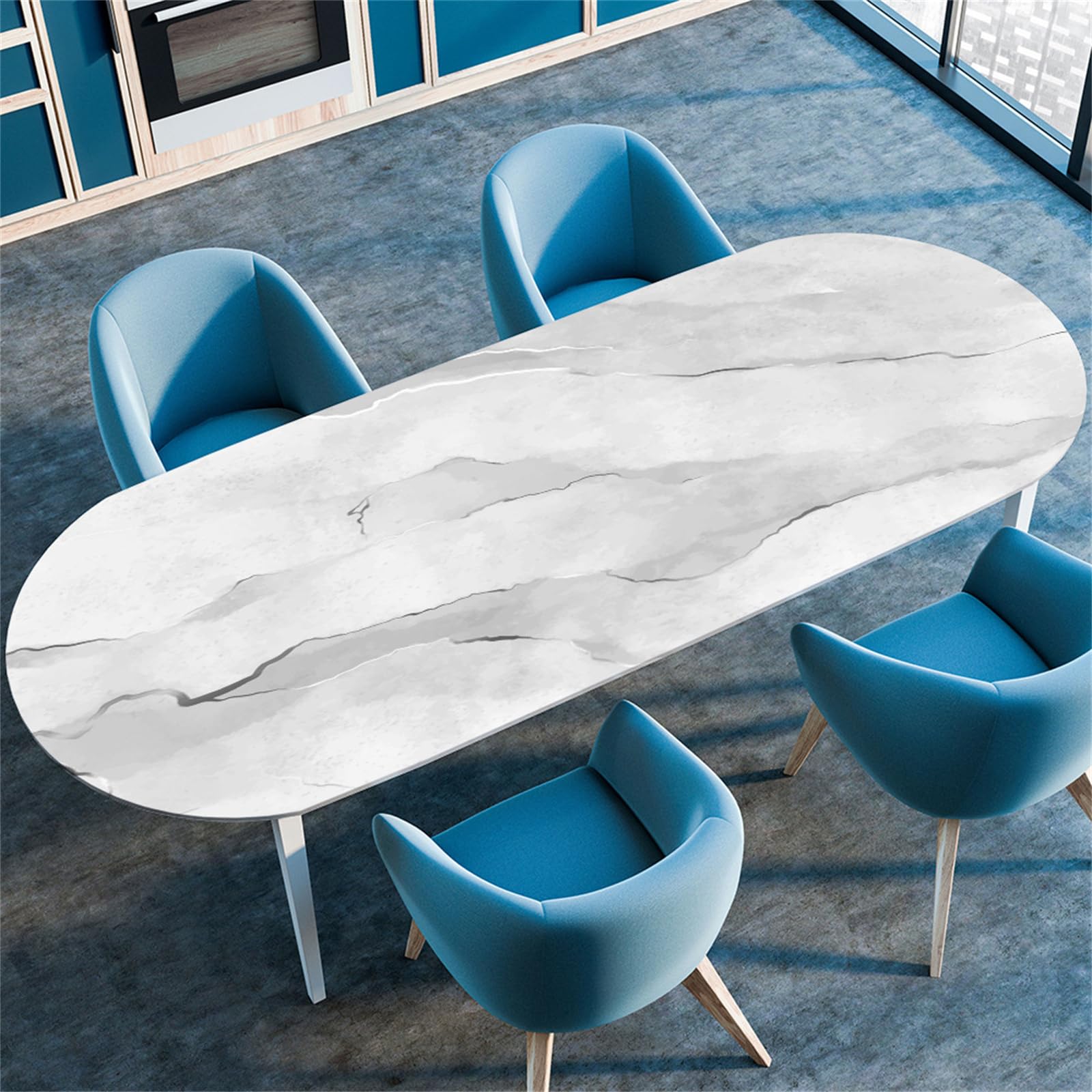 Treer Marble Print Oval Fitted Tablecloth, Antifouling Table Cloth Wipe Clean Tablecloth,Tablecloths with Elastic Edge,for Kitchen Dinning Outdoor Oval Tablecloth (132x305cm/52 x120,Gray)