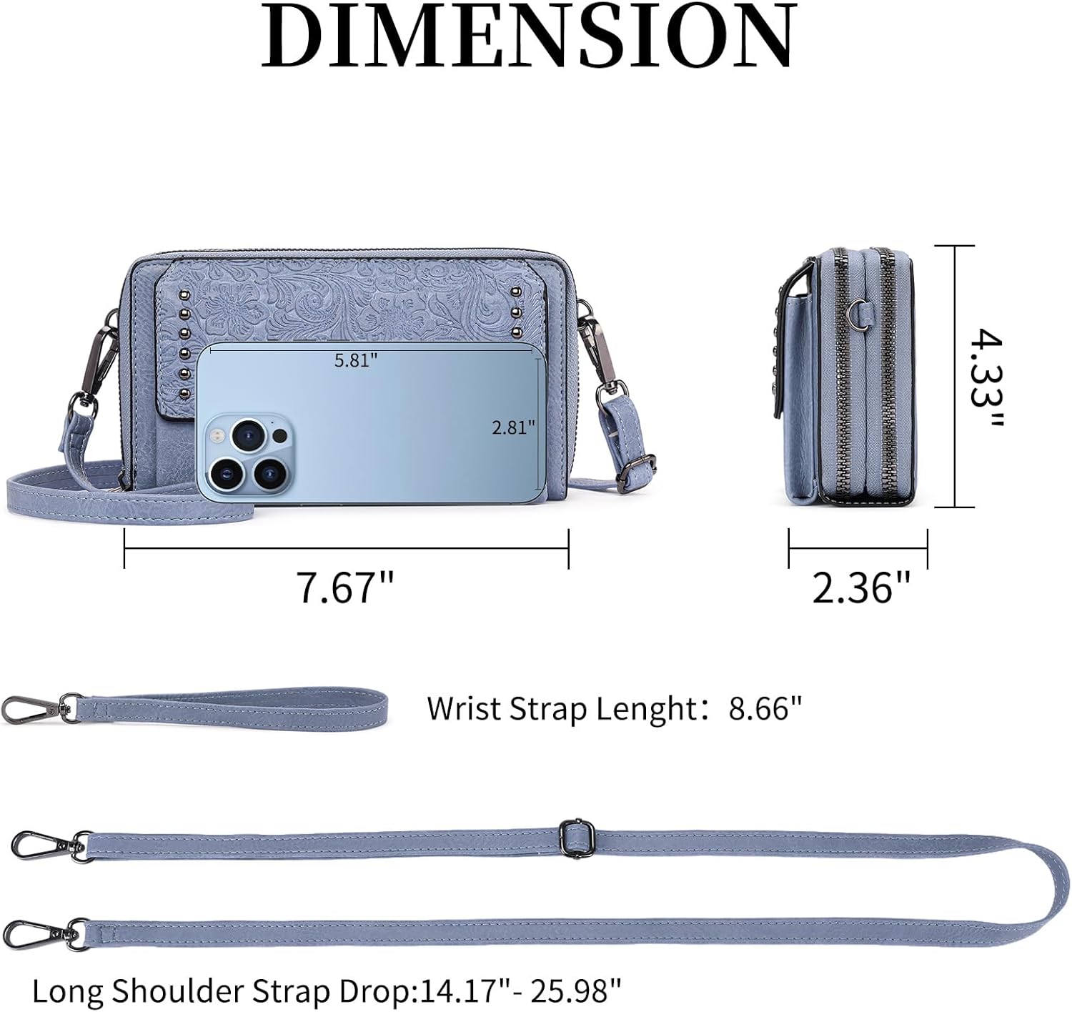 FALAN MULE Crossbody Bags for Women Small Leather Cell Phone Wallet Wristlet Purse with Zip Around 2 Strap - Image 3