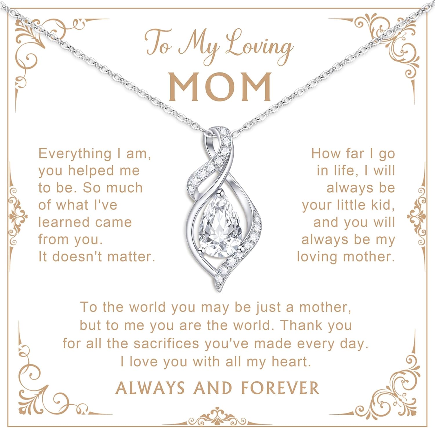 Gifts for Mom Birthday 925 Sterling Silver Mom Necklace for Women, S925 Silver Mother Jewelry Forever Love Infinity Heart Pendant Necklace, Mom Birthday Gift Jewelry for Anniversary Christmas