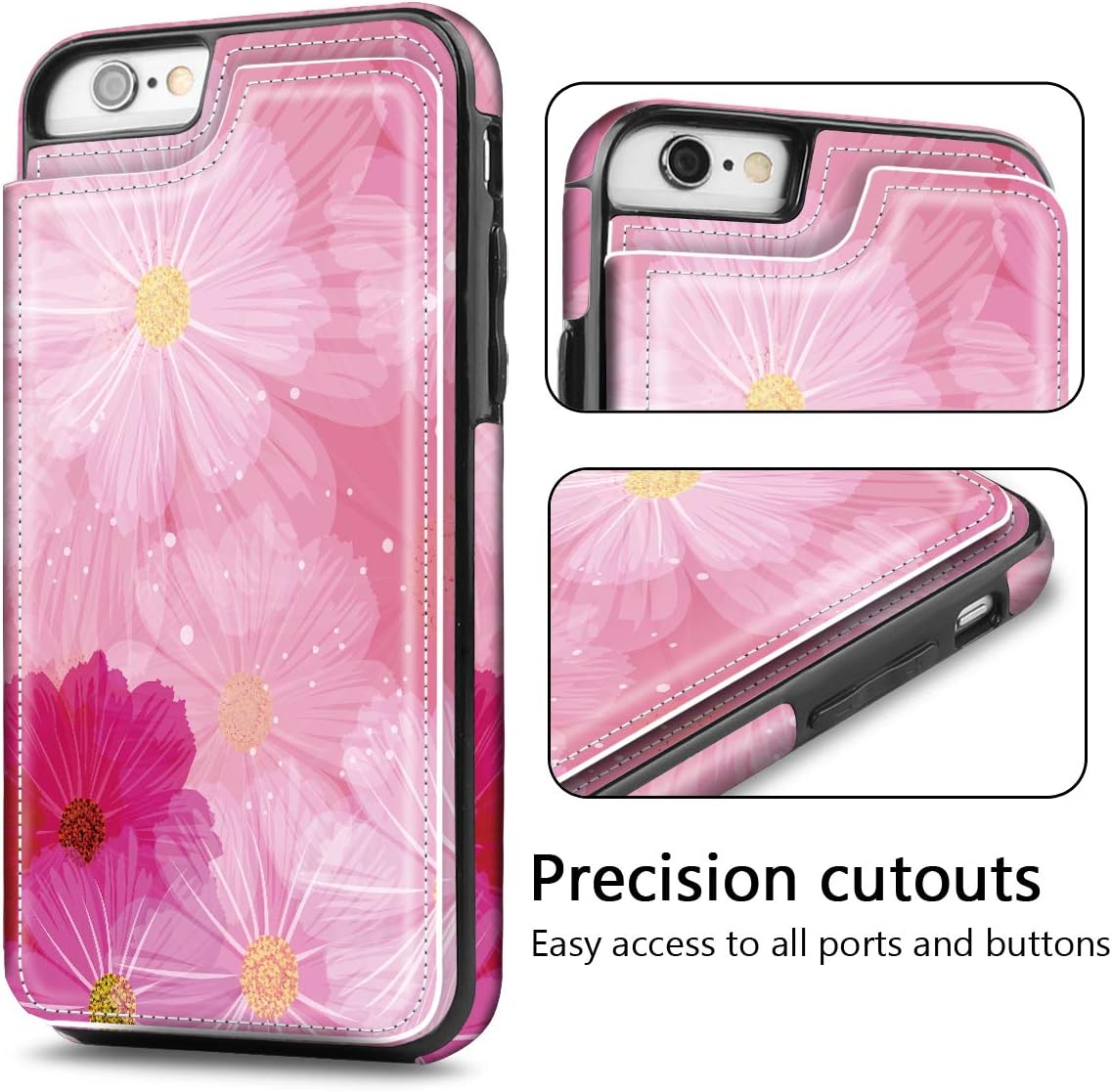 Hoofur iPhone 6s Case, iPhone 6 Case, Slim Fit Premium Leather iPhone 6 Wallet Cases Card Slots Shockproof Folio Flip Protective Defender Shell for Apple iPhone 6/6s (4.7 Inch) (Peach Blossom)