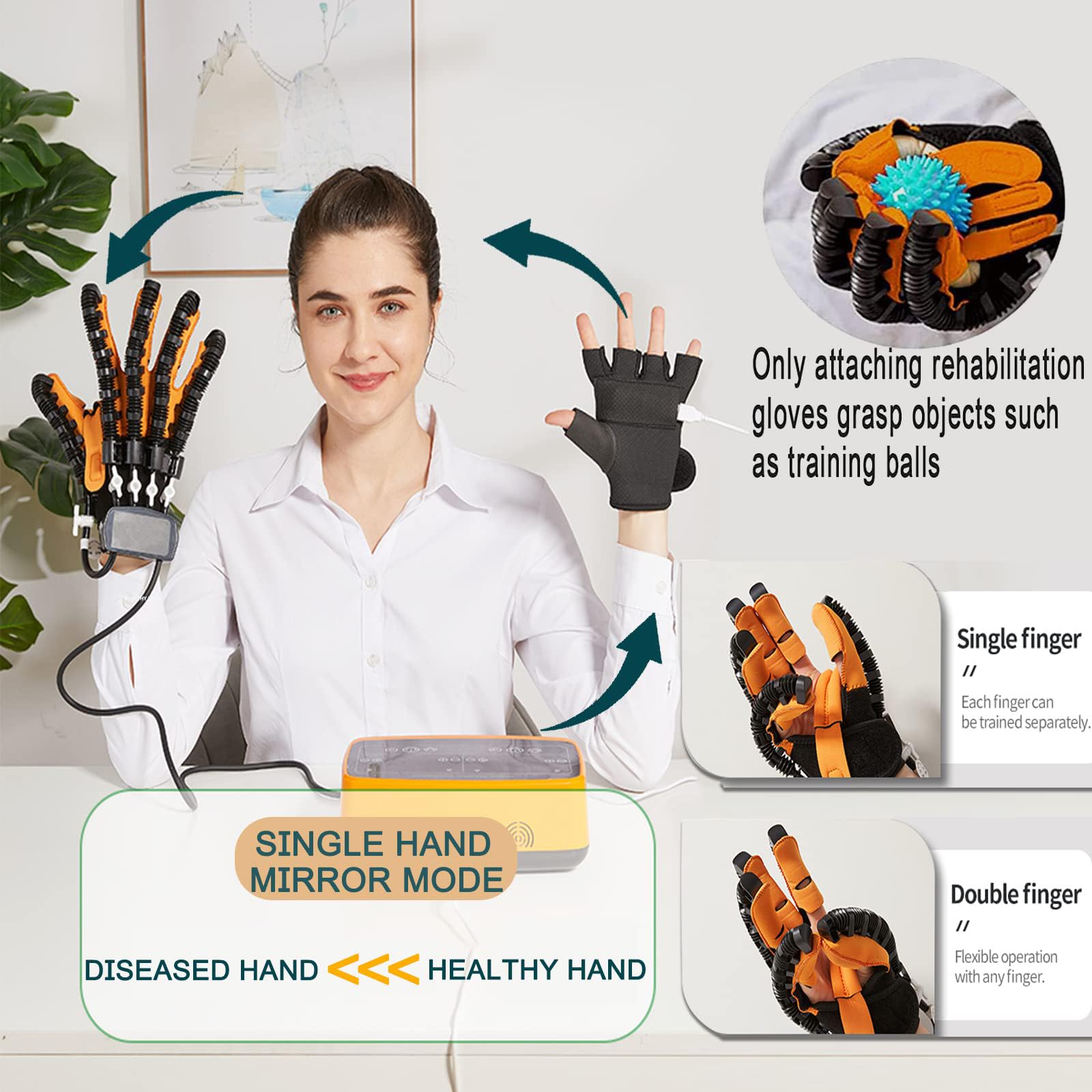 Guante De Robot De RehabilitacióN Modo De Dos Manos, Para Ejercicios De Dedos Ayudan Con El Entrenamiento De ExtensióN De Dedos, Entrenamiento De Manos Guante FéRula Para Dedo-Left and Right Hand||XL