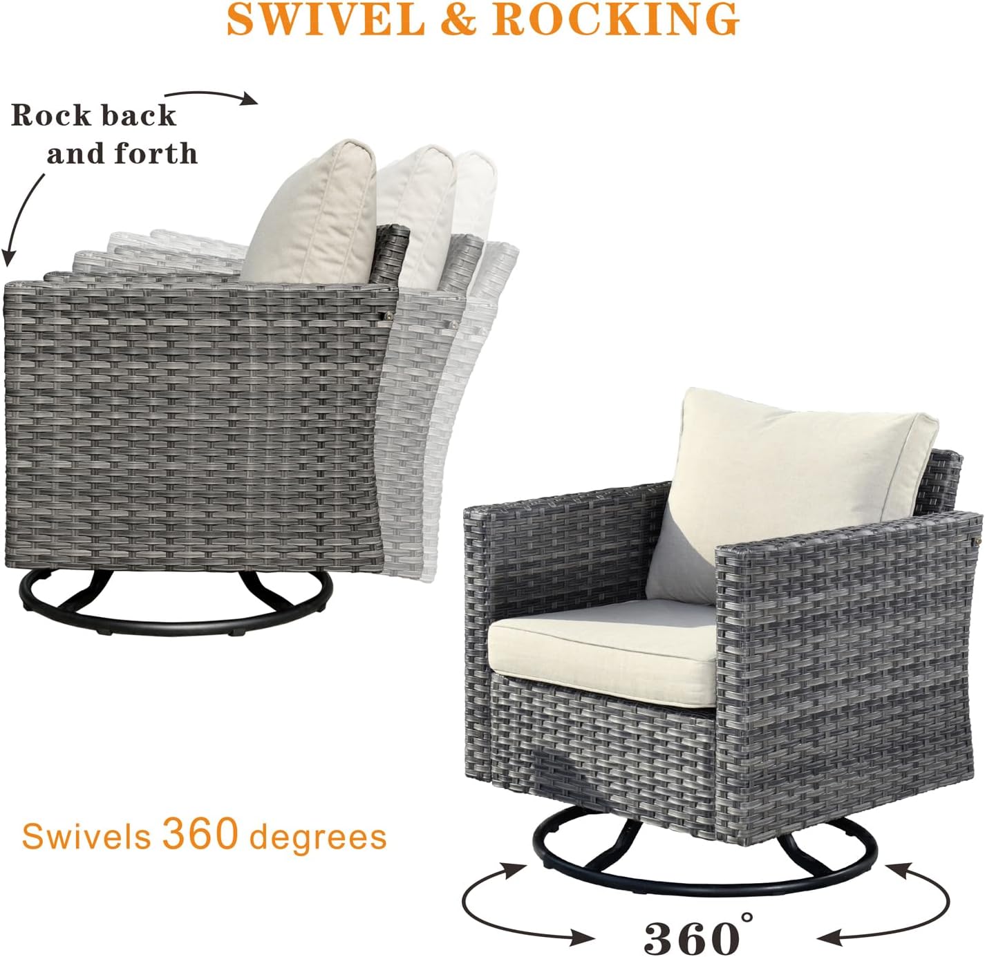 HOOOWOOO 11 Piece Patio Sectional Furniture Set with Fire Pit Table,Modern Wicker Outdoor Conversation Sofa Sets,Weather Resistant Modular L Shaped Outside Couch Swivel Chair Set(Beige)