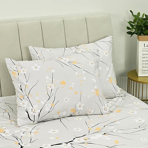 Miniatura 4 de Lyacmy Juego de funda de edredón con patrón de flor de ciruelo, tamaño Queen (90 x 90 pulgadas), 3 piezas (1 funda de edredón, 2 fundas de