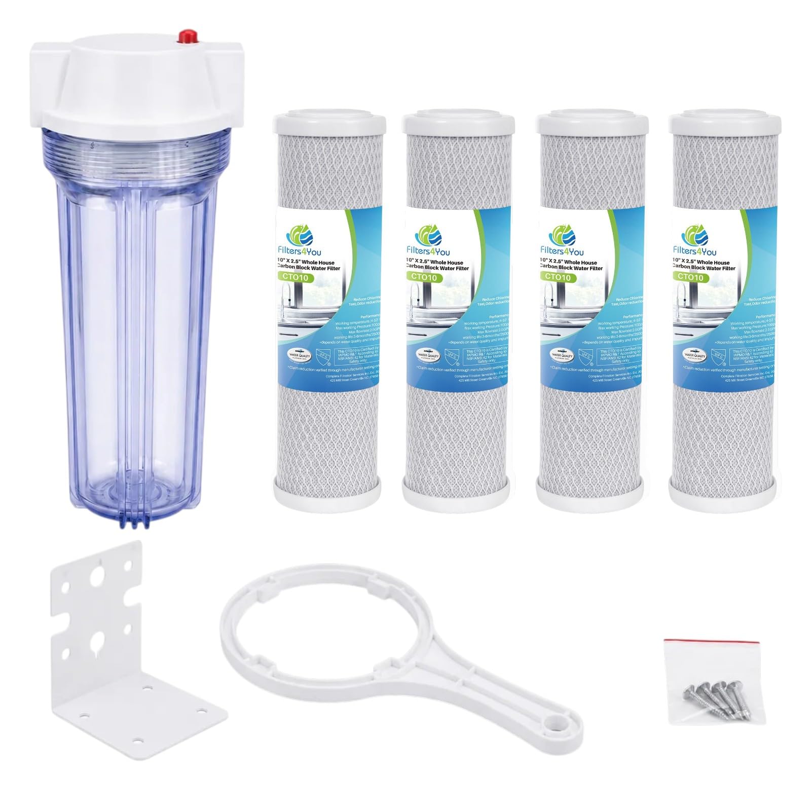 CFS RV Water Filter Housing Kit for FH4200WW12-RV with 4 Carbon Cartridges