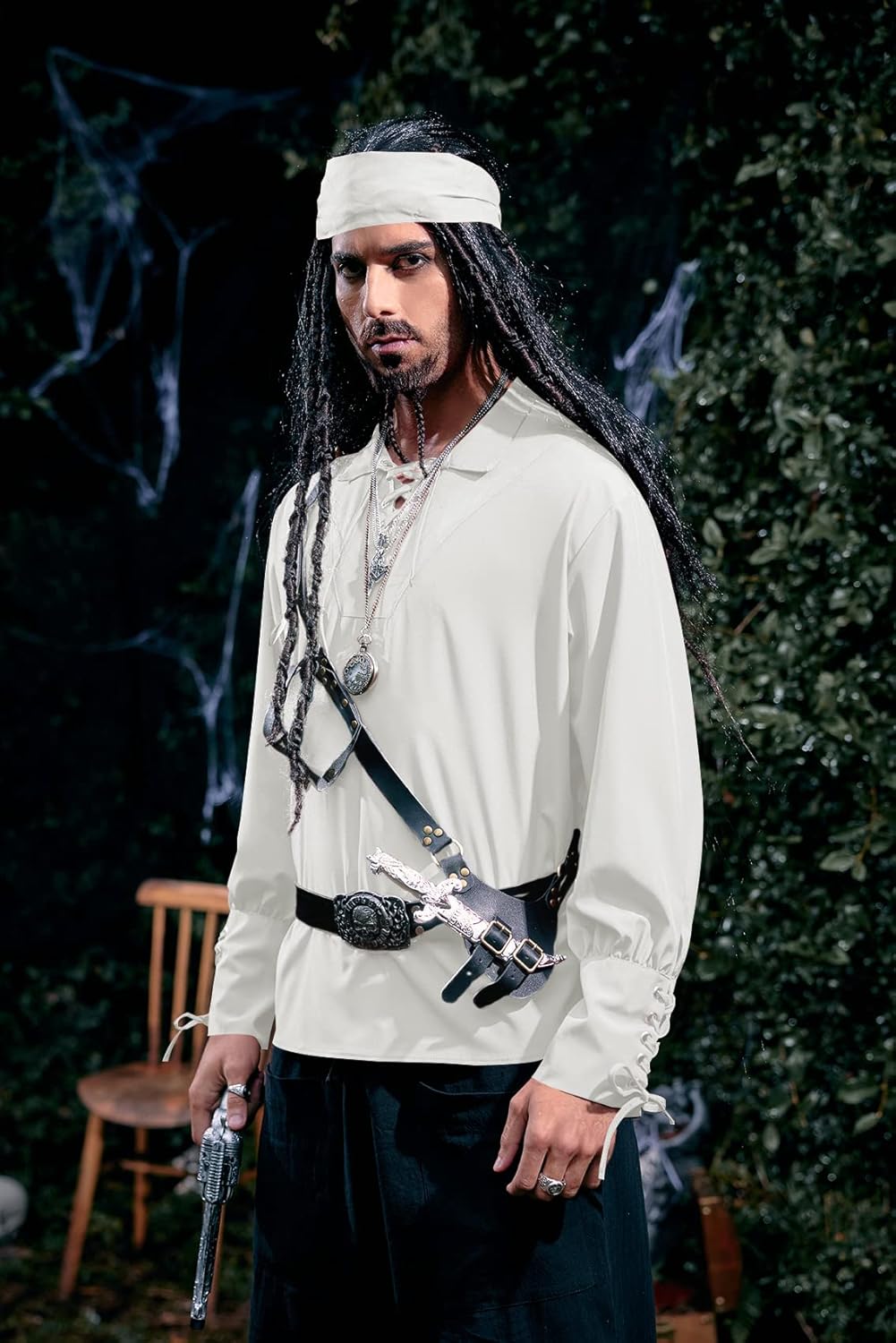 Mens Medieval Lace Up Pirate Mercenary Scottish Wide Cuff Shirt Costume Renaissance Viking Top - Image 4