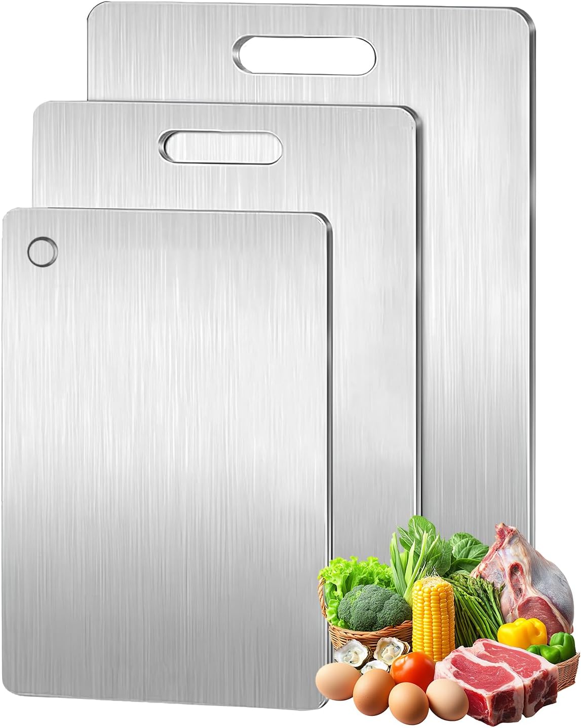 Titanium Cutting Board Set of 3, 100% Pure Titanium Cutting Boards for Kitchen, Non Toxic, Double-Sided Food Grade Chopping Board for Outdoor Camping, Dishwasher Safe
