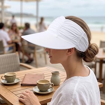 2PCS White Black Sun Visor for Women, Sun Hat Wide Brim Hat Women Adjustable Foldable Beach Hat Visor Cap for Golf Outdoor Cycling Fishing Tennis Running Beach Vacation