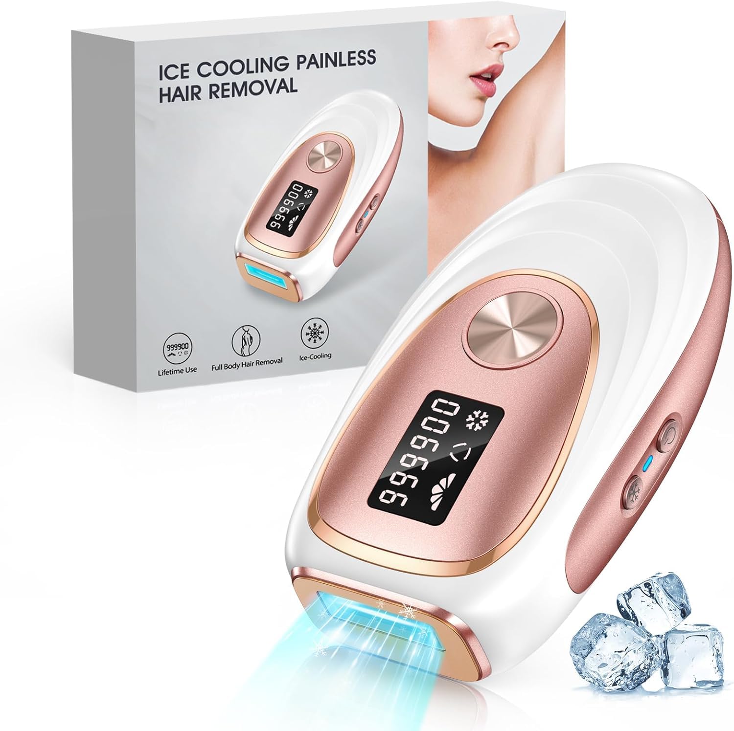 Depiladora de Luz Pulsada IPL con Función de Enfriamiento, 999,900 Flashes, 5 Nivel de Energía, Depiladora Láser Indolora para Mujeres, Hombres, Rostro, Axilas, Piernas y Cuerpo Rosa