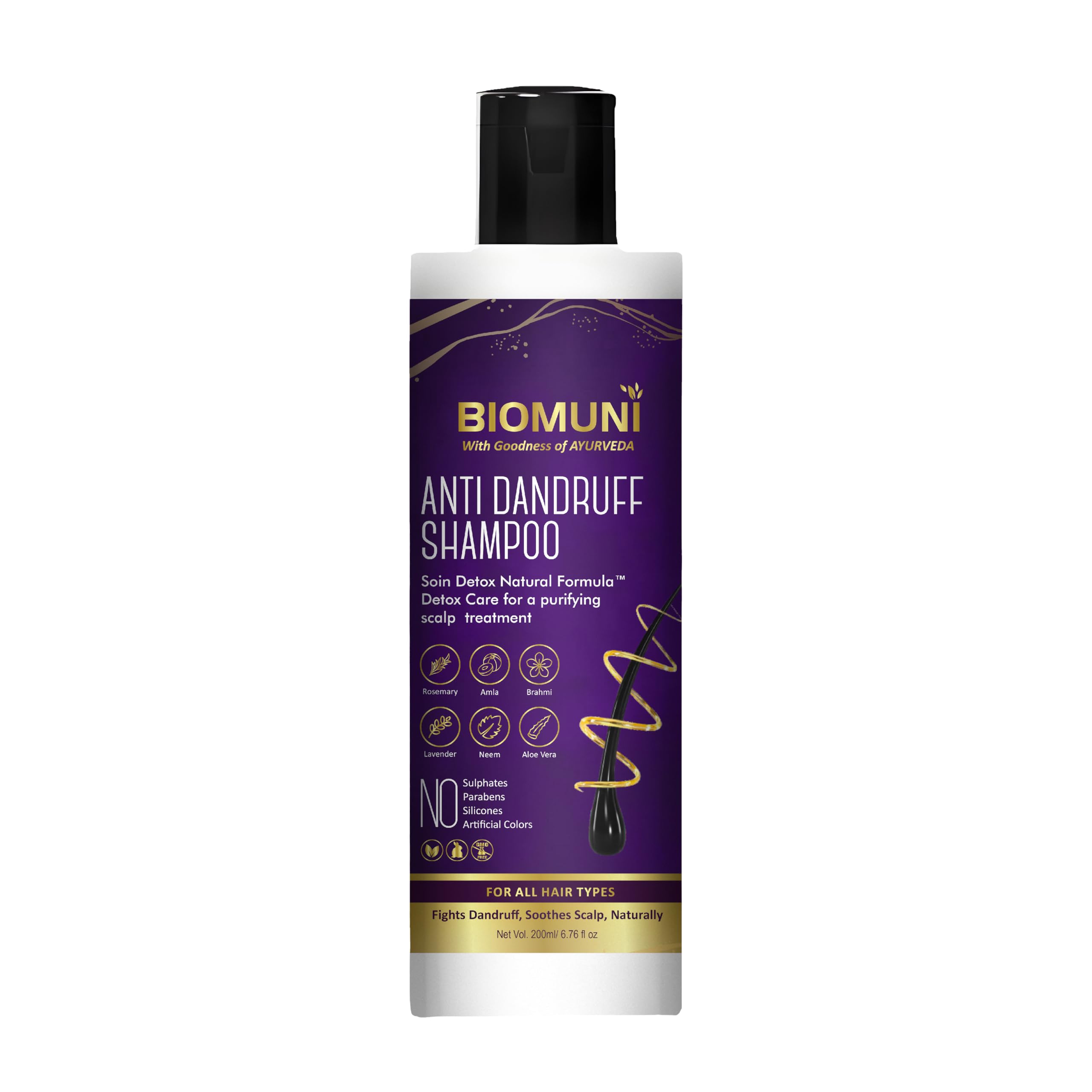 BIOMUNI Anti Dandruff Shampoo | Soin Detox Natural Formula™ | Rosemary + Amla + Brahmi + Neem + Ylang Ylang + Lavender + Aloe Vera | Sulphate & Paraben Free Shampoo | For Women & Men | 200 ml-picture-48