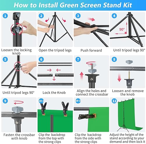 Miniatura 8 de Kit de fondo verde de 5 x 6.5 pies con soporte en forma de T, kit de soporte de fondo de pantalla verde portátil con bolsa de transporte y