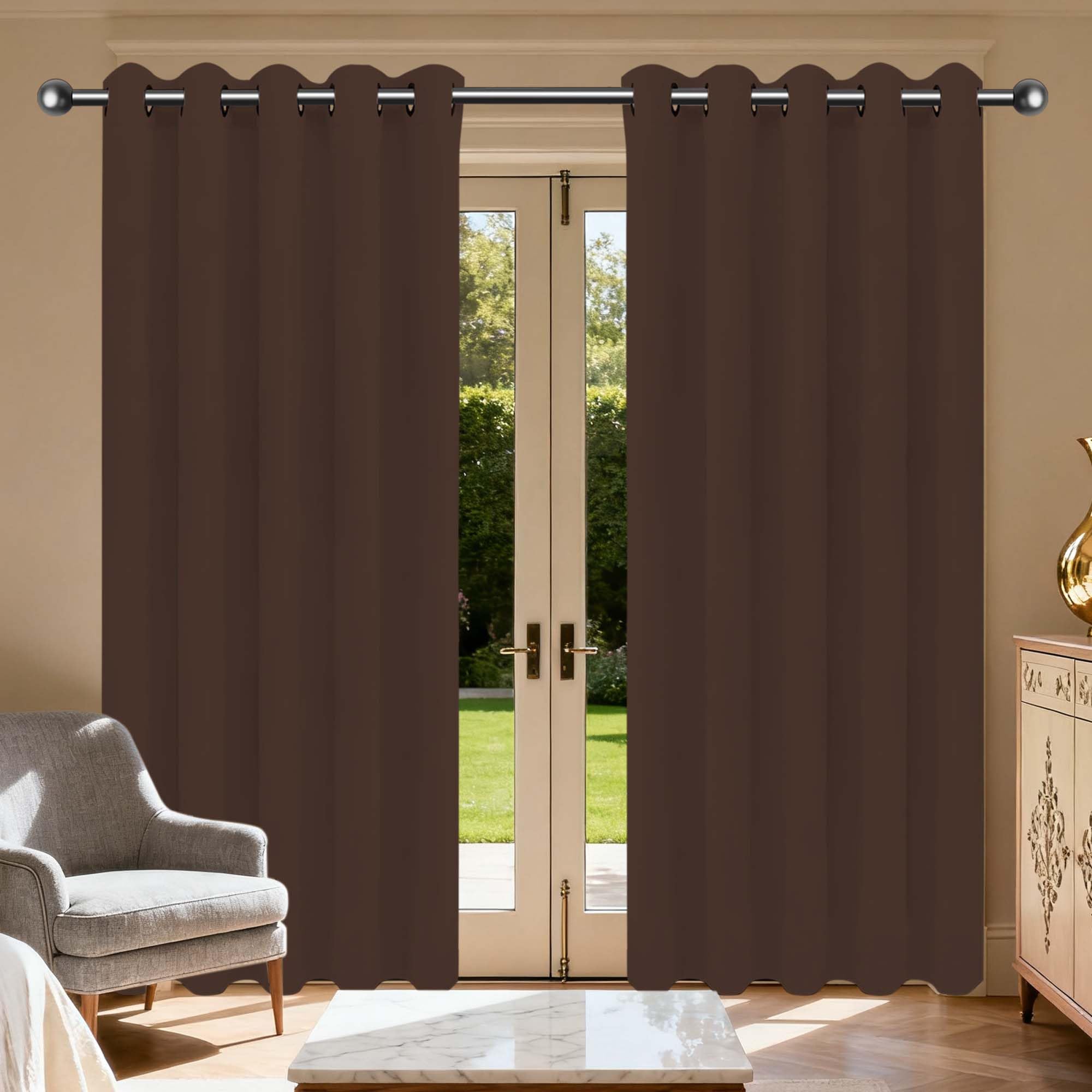 Rideau à Œillets Brun 220 x 205 cm en Tissu Lourd pour Décoration de Chambre Élégante