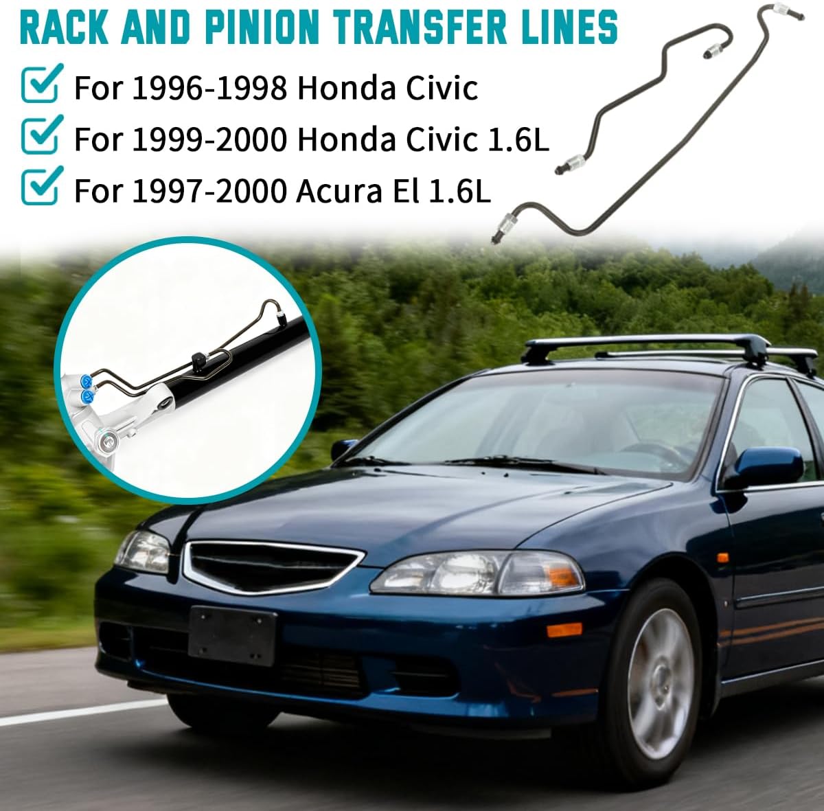 Rack and Pinion Power Steering Transfer Lines, for 1996-2000 Honda Civic 1.6L & for 1997-2000 Acura EL 1.6L, High Strength Steel Hydraulic Hose