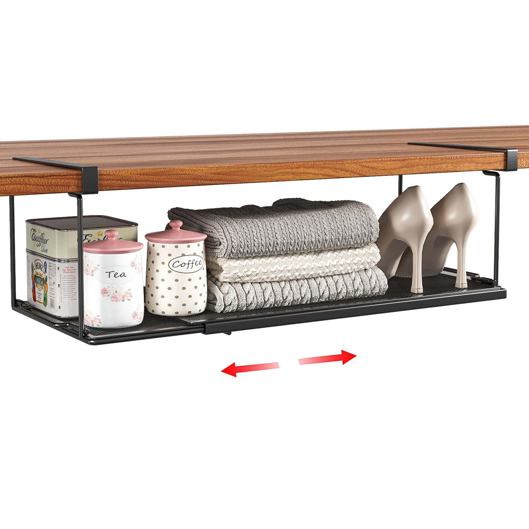 SHINEWON Expandable Under Cabinet Shelf, Extendable Under Shelf Storage with 0.94 Inches Thick Clips for Shoe Rack, Pantry Cabinet, Laundry Room. (