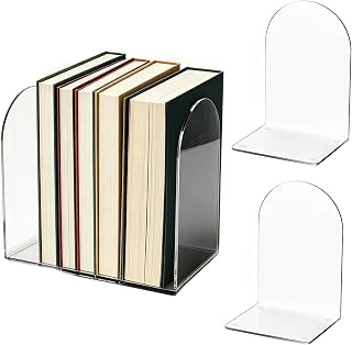 Acrylic Book Ends 4 Pcs, Clear Bookends, Bookend Organizer for Shelves | Transparent Book Stoppers, Decorative Book Hold