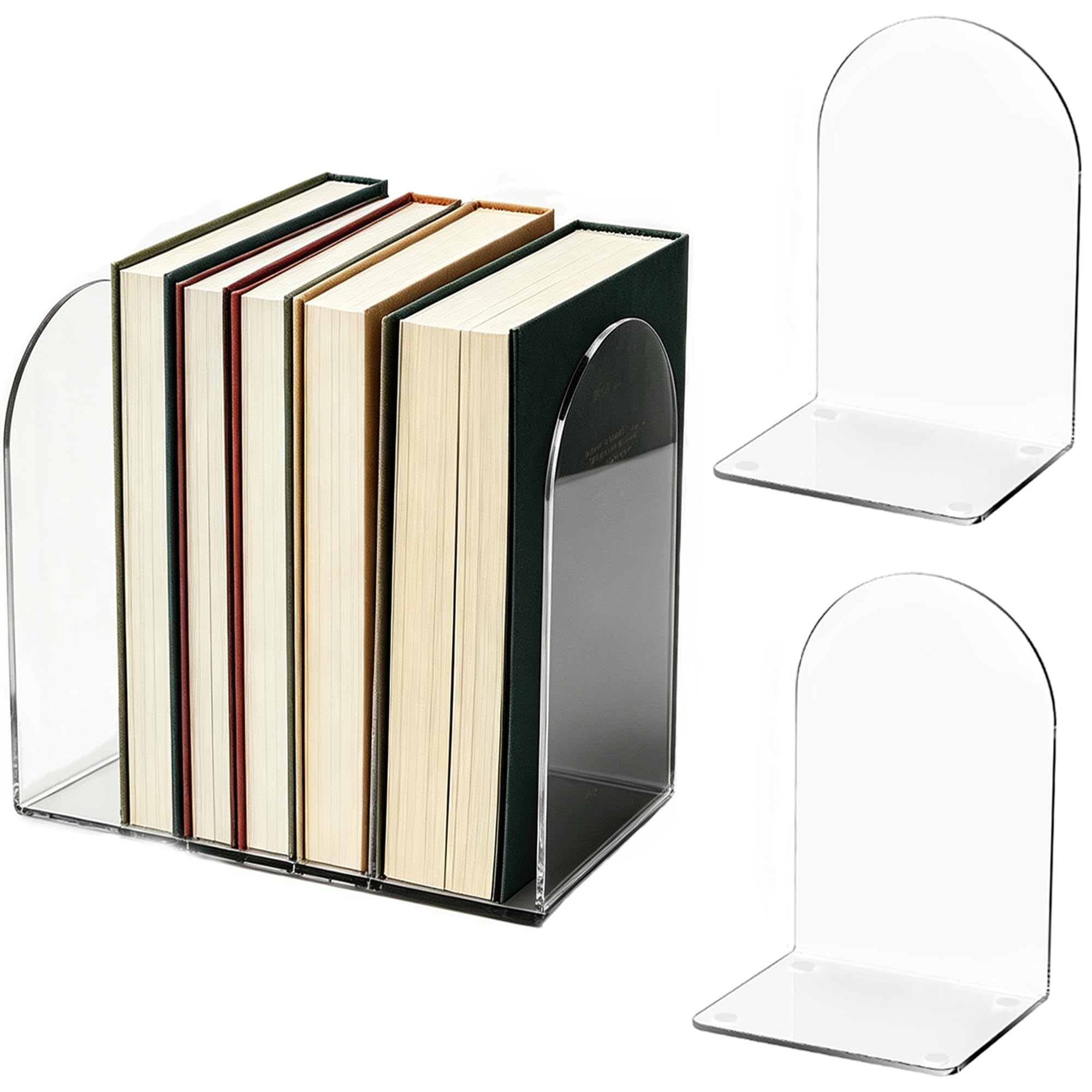 Acrylic Book Ends 4 Pcs, Clear Bookends, Bookend Organizer for Shelves