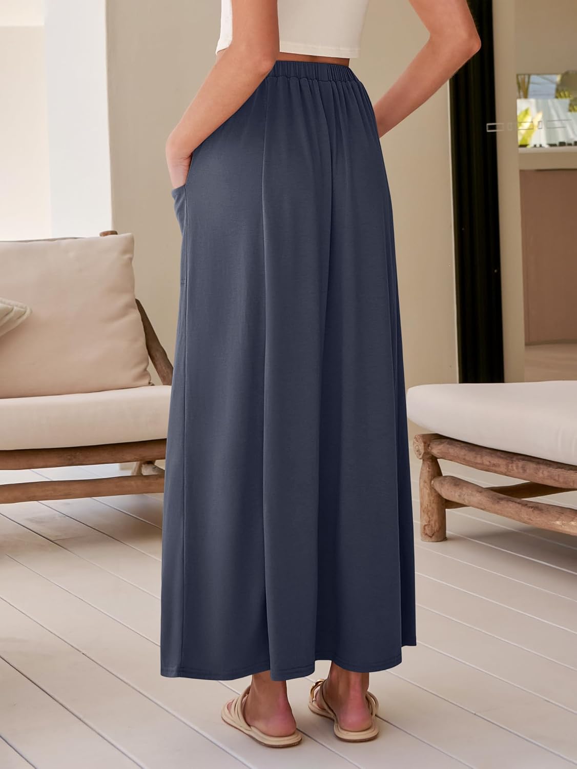 ANRABESS Womens Maxi Skirt Summer Casual Flowy A-line Elastic Waist Beach Long Skirts with Pockets Spring Vacation Clothes - Image 4