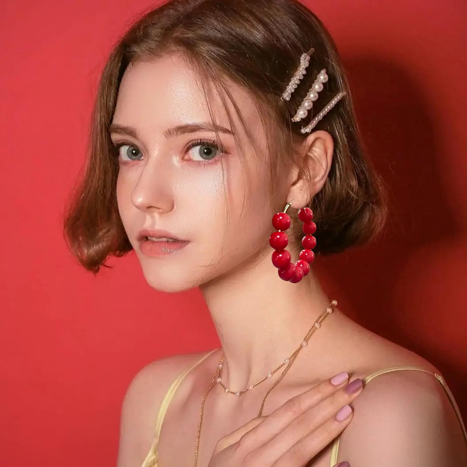 GBAHFY Summer Candy Colored Acrylic Bead Earrings for Women Lightweight Geometric Circle Hoop Earrings Statement Party Jewelry - Image 2