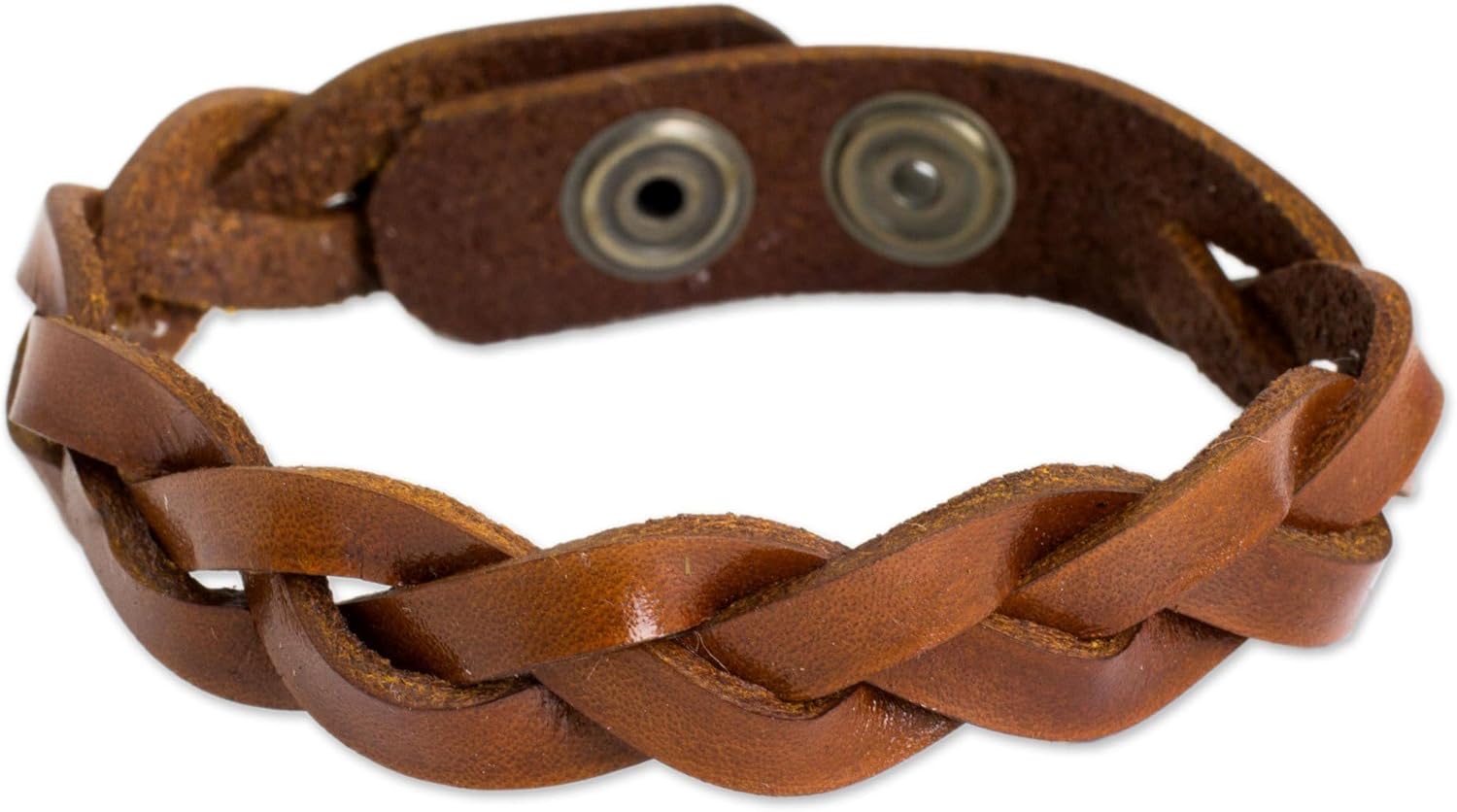 NOVICA Artisan Handmade Men's Braided Leather Bracelet Wristband in Caramel Brown Brass Thailand Bohemian [7.75 in min L x 8.5 in max L x 0.6 in W] ' Caramel Rope'