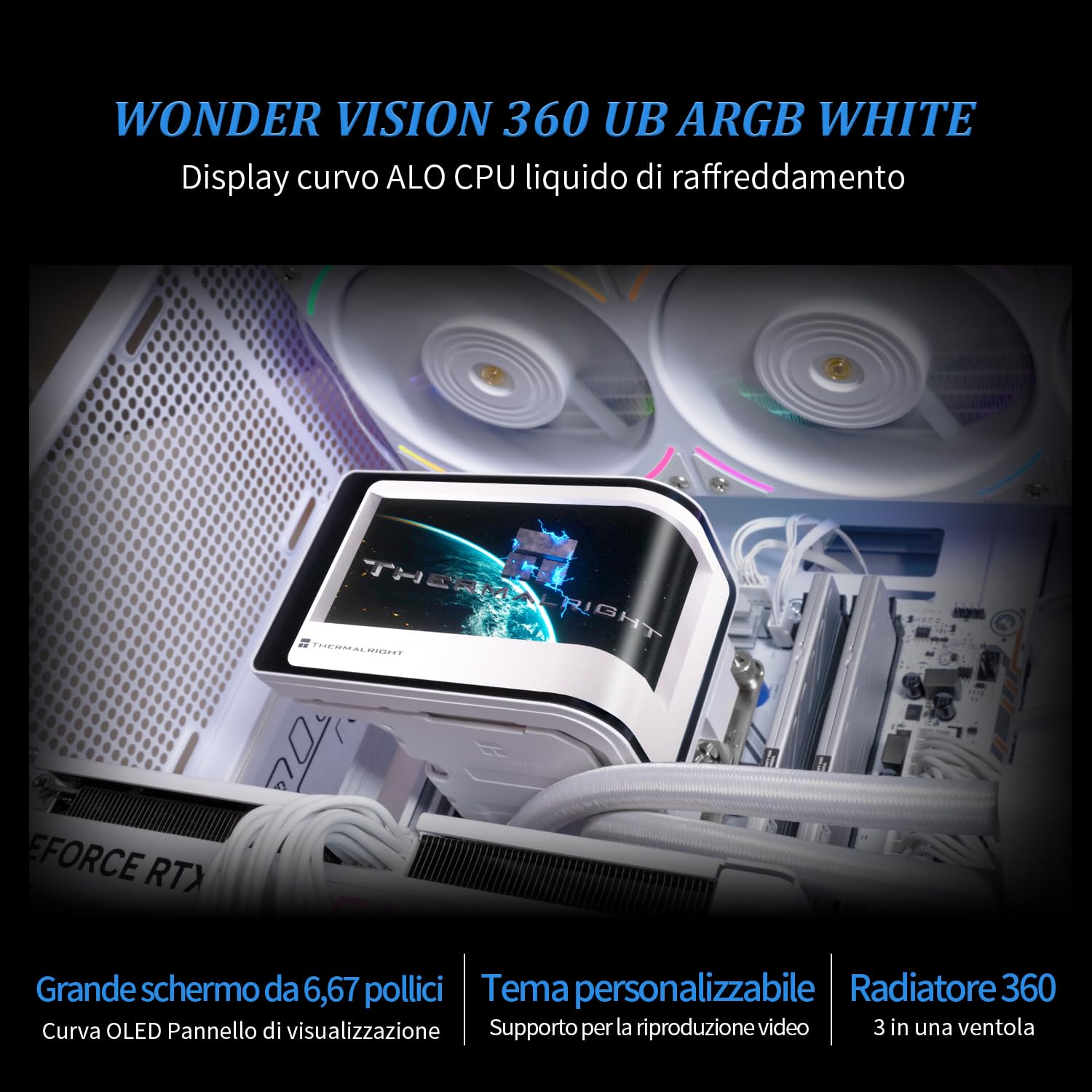 TR -Wonder Vision 360 UB ARGB,Sistema di raffreddamento ad acqua del processore, 67 pollici con risoluzione di 2400 x 1080, per AM4/AM5, LGA1851/1700, rapporto schermo su scala visiva 7: 3 per 3D