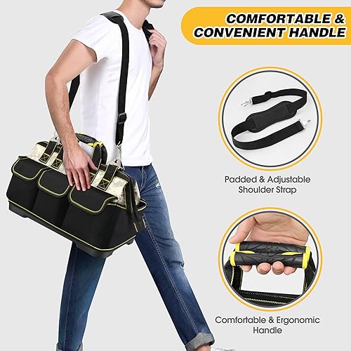 Miniatura 8 de Toocust - Bolsa de herramientas, base moldeada impermeable de 15 pulgadas, bolsa de herramientas de boca ancha con múltiples bolsillos, parte