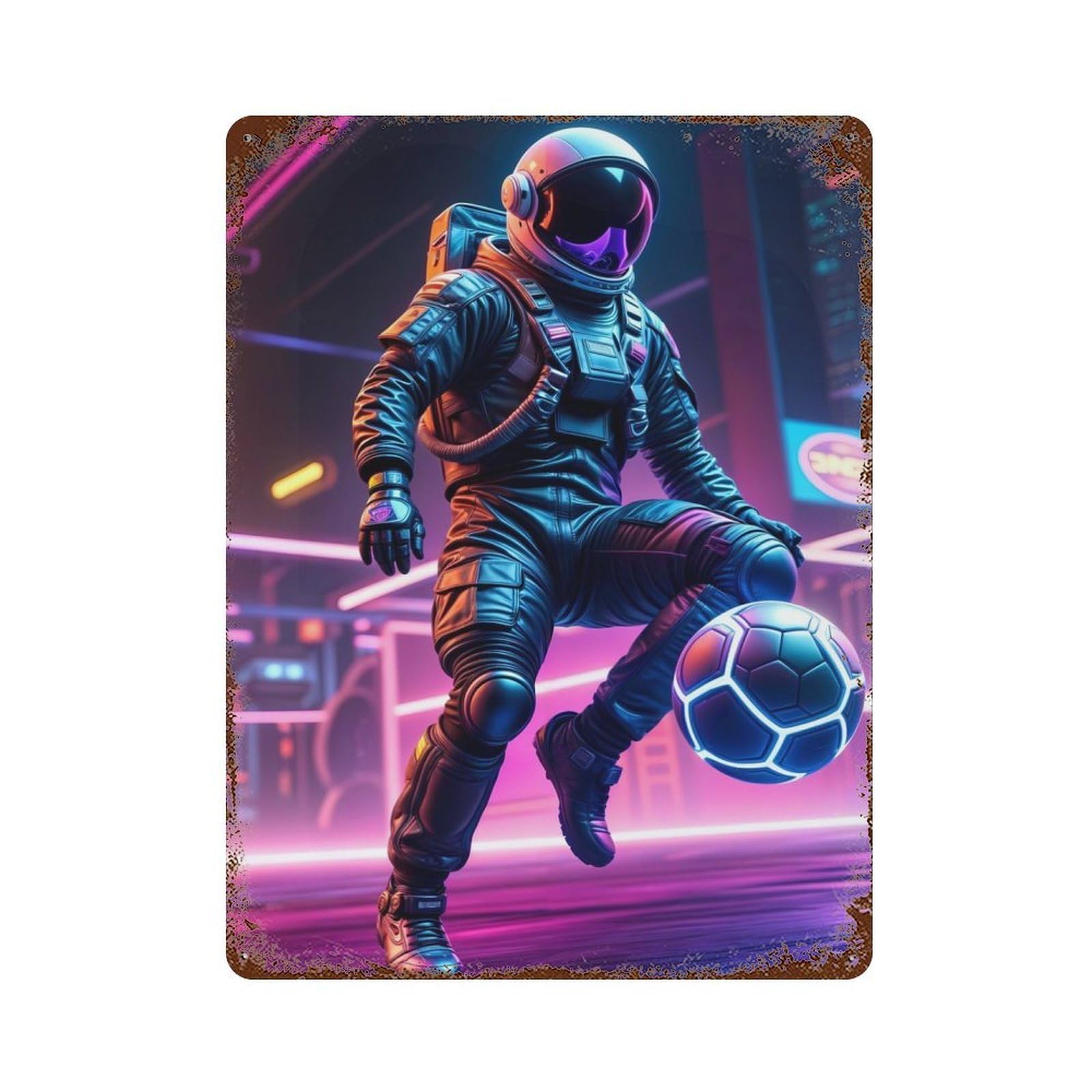 Neon Astronaut Football Vintage Rust Metal Sign 15.7"x11.8", for Pub, Kitchen And Man Cave Decor, Rustic Home Decor