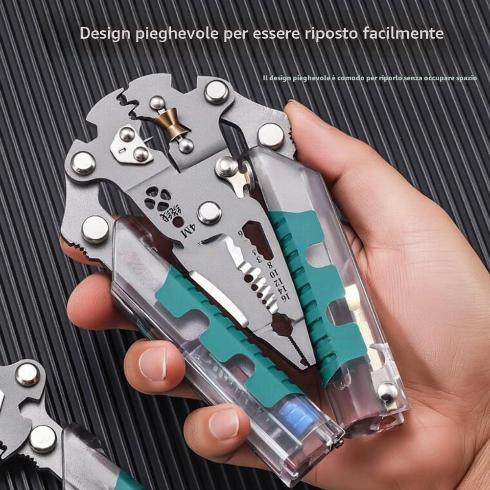 Professionale Pinza Spelafili 18 in 1 Pieghevole con Tester di Tensione 22.4cm Acciaio