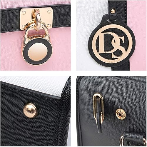 Miniatura 18 de Dasein Bolsos de mano de dos tonos para mujer, bolsos de hombro de cuero vegano, bolsa grande con cartera a juego A1 marrón y beige con cartera a