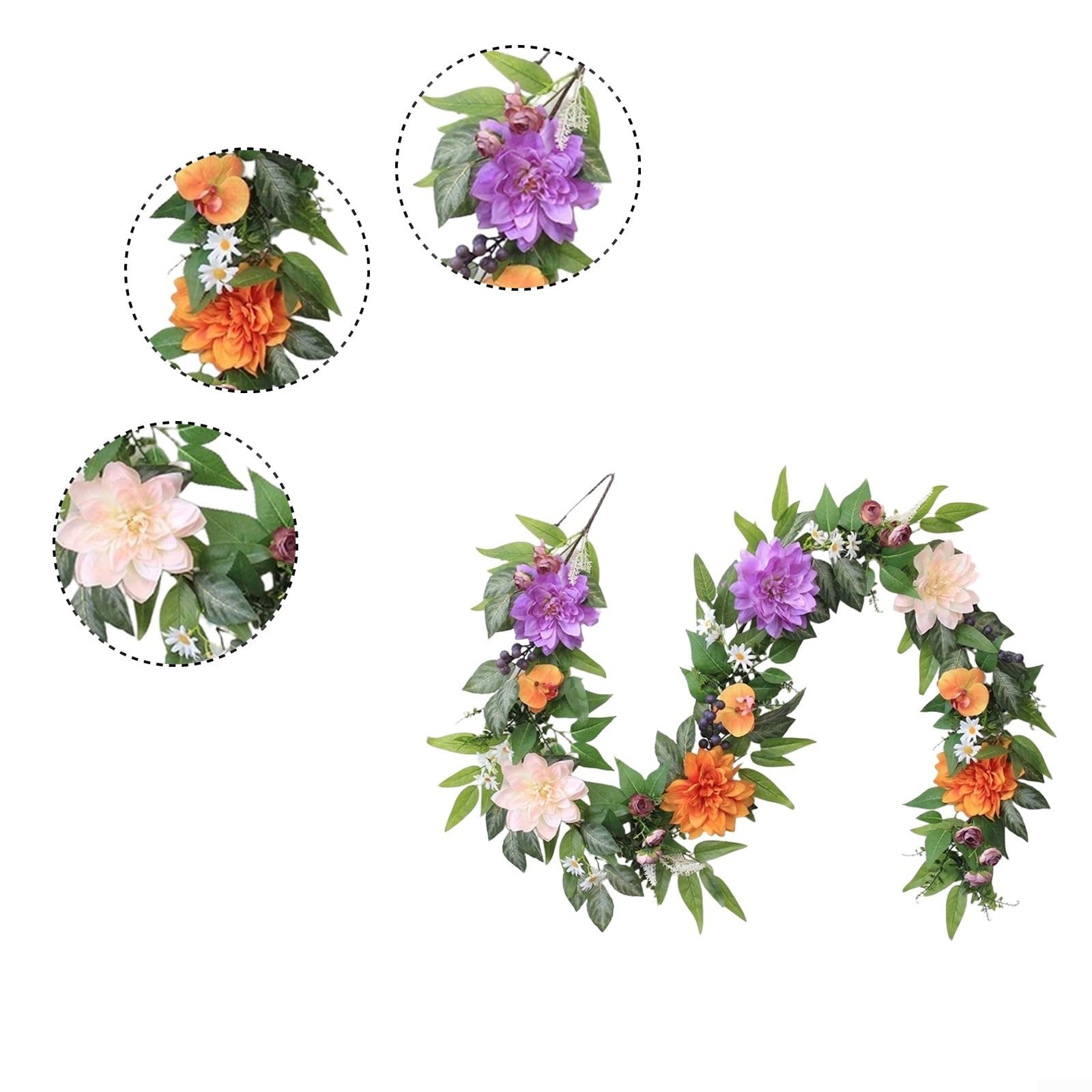Künstliche Dahlien Girlande 180cm Seide Realistisch | Realistische Seidenblüten, detailreiches Design, natürlicher Look, für Wohnzimmer und Eingangsbereich