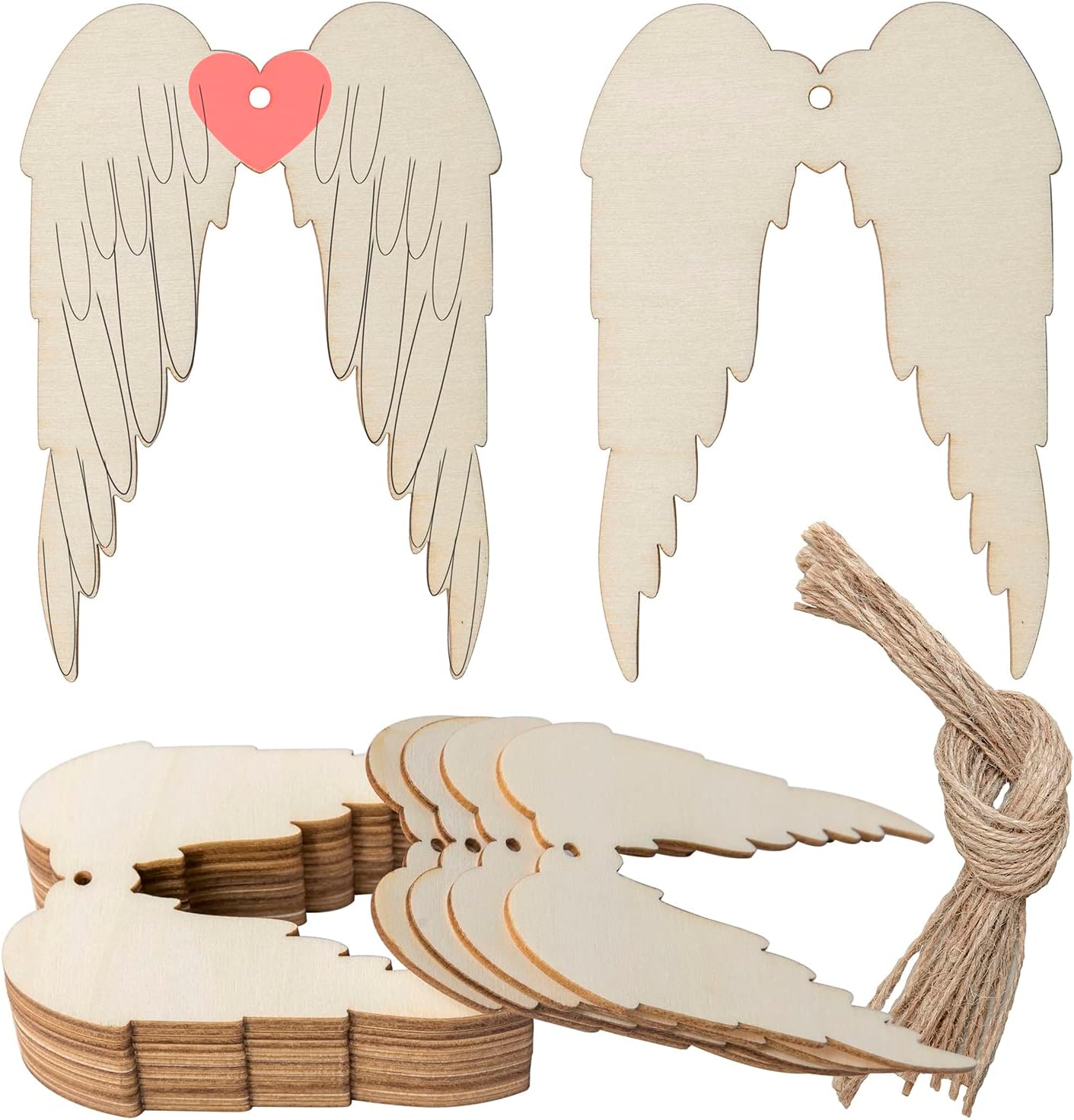 Angel Wings Shape Hanging Wood Angel Wings Unfinished Wood with Twines DIY Craft Ornament for Christmas Wedding Birthday Birthday Theme Party Decoration 20Pack