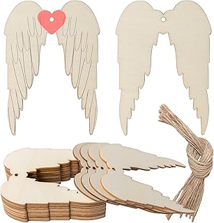 Angel Wings Shape Hanging Wood Angel Wings Unfinished Wood with Twines DIY Craft Ornament for Christmas Wedding Birthday Birthday Theme Party Decoration 20Pack