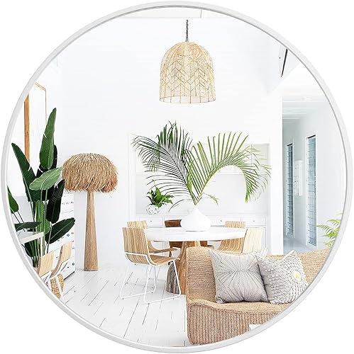 Miniatura 9 de Espejo circular redondo de pared de 18 pulgadas, espejo colgante grande con marco de metal dorado para decoración de baño, tocador, dormitorio, sala