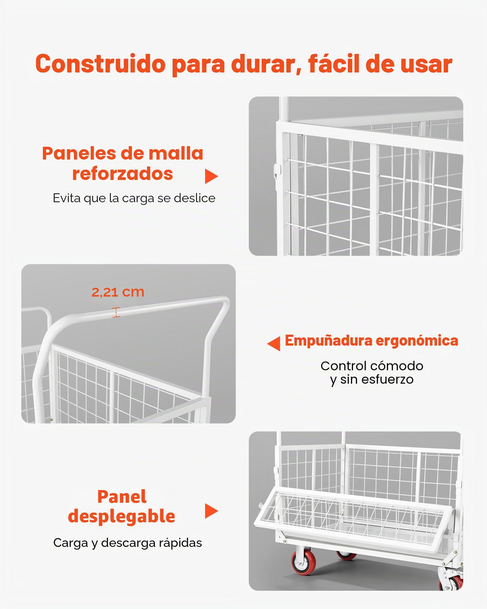 VEVOR Carro Plataforma Plegable con Jaula 1130 x 675 mm, Carretilla de Transporte Carga de 907,18 kg, Carrito Portaequipajes con Ruedas de PU de 150 mm, para Tareas Domésticas, Almacén, Mudanza