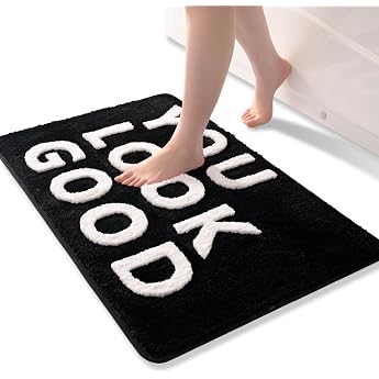 QJHOMO Black and White Bathroom Rug Small Bath Mat Non-Slip Washable Bath Mat Cute Bathroom Decoration Fluffy Bath Mat Soft Microfiber Absorbent Bath Rug 40 x 60 cm