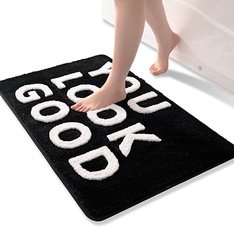 QJHOMO You Look Good Bath Mat Cute Black and White Bathroom Rugs Funny Bath Rug, Non Slip Shower Mat Cool Home Decor, Soft Microfiber Floor Carpet Washable, Super Absorbent Bathmat (16x24 inch)