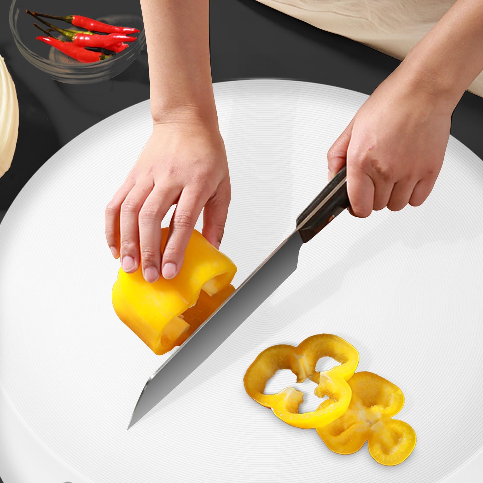 Tabla de cortar redonda grande de plástico de 18.9 pulgadas, tabla de cortar comercial, resistente, antideslizante y gruesa para cocina de carne