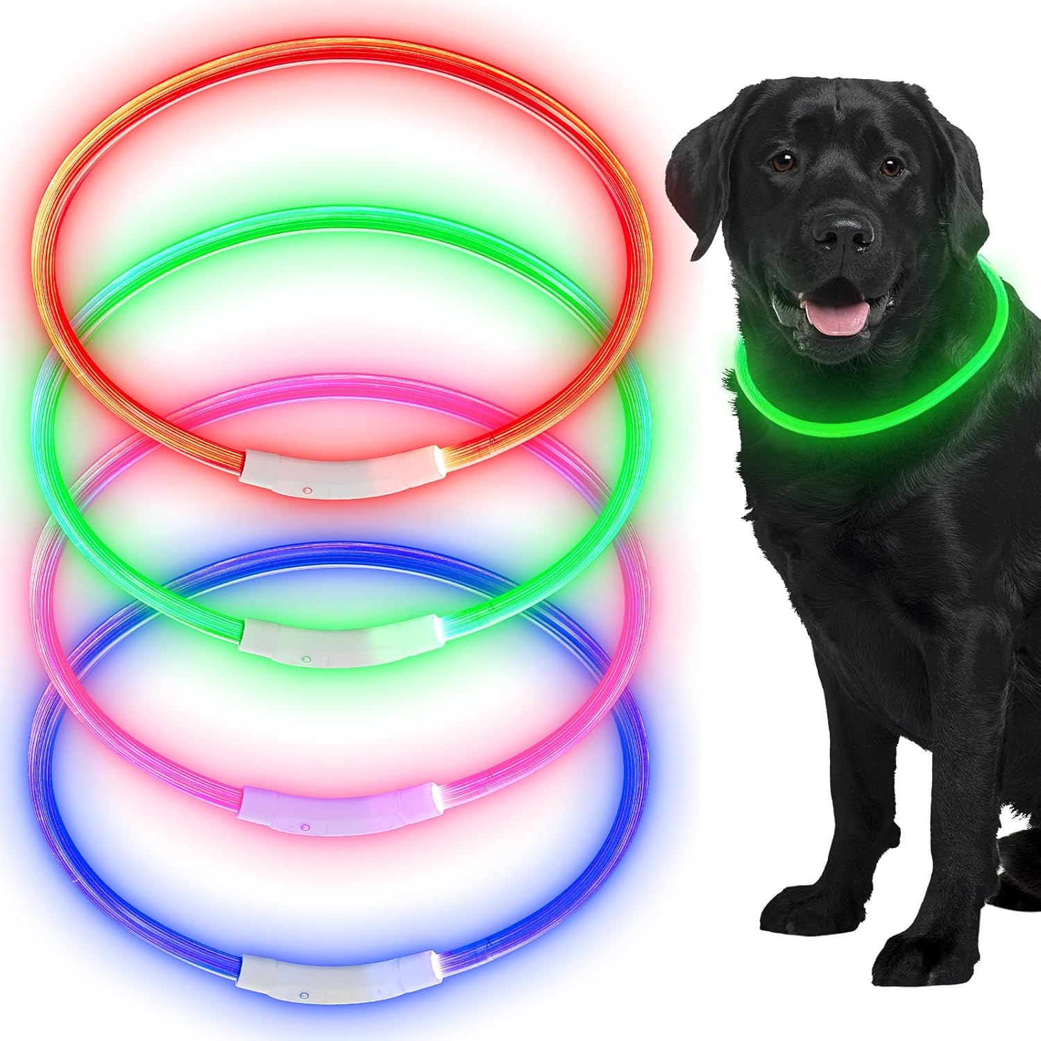 Frienda 4 Pcs Dog Collar LED USB Rechargeable Lights Dog Necklace Collars Doggy Lights for Night Walking Adjustable Safety Lamp Pet Collars for Large Medium Small Puppy(Classic Style,4 Colors)