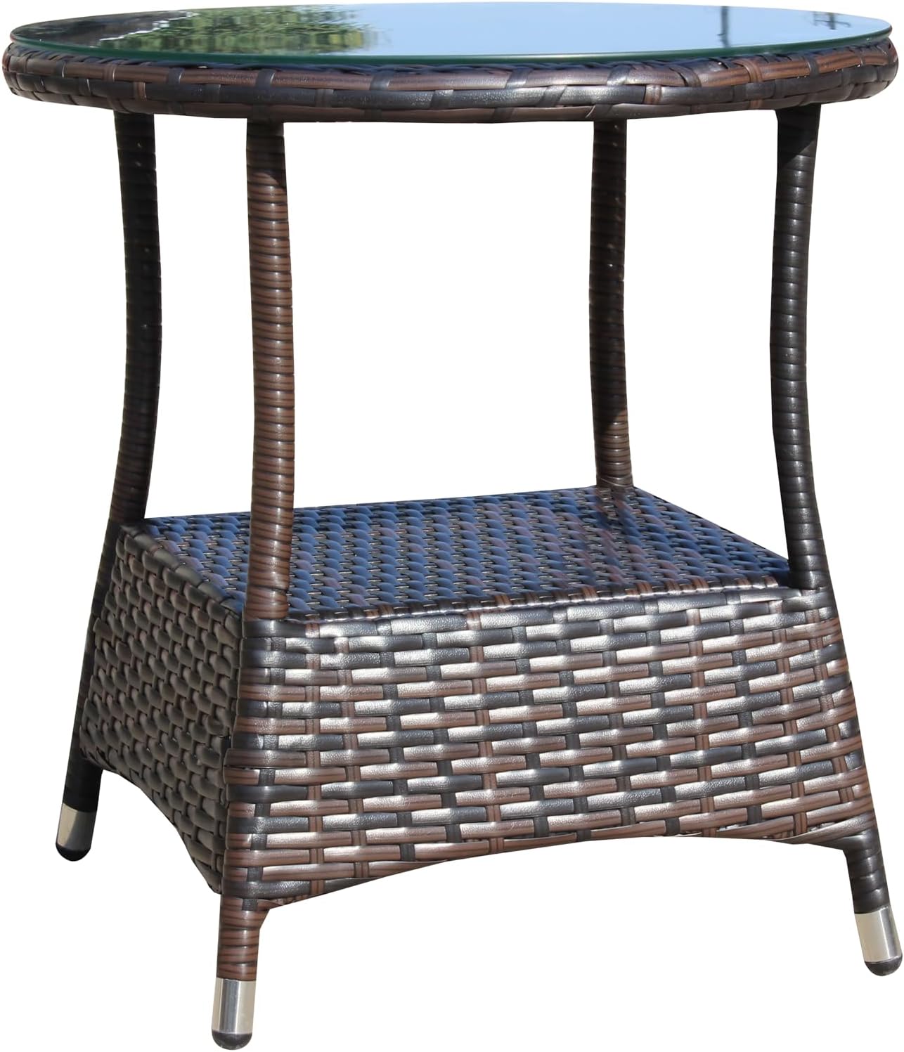 Outdoor Patio Furniture 1 Round Coffee Table with Clear Tempered Glass