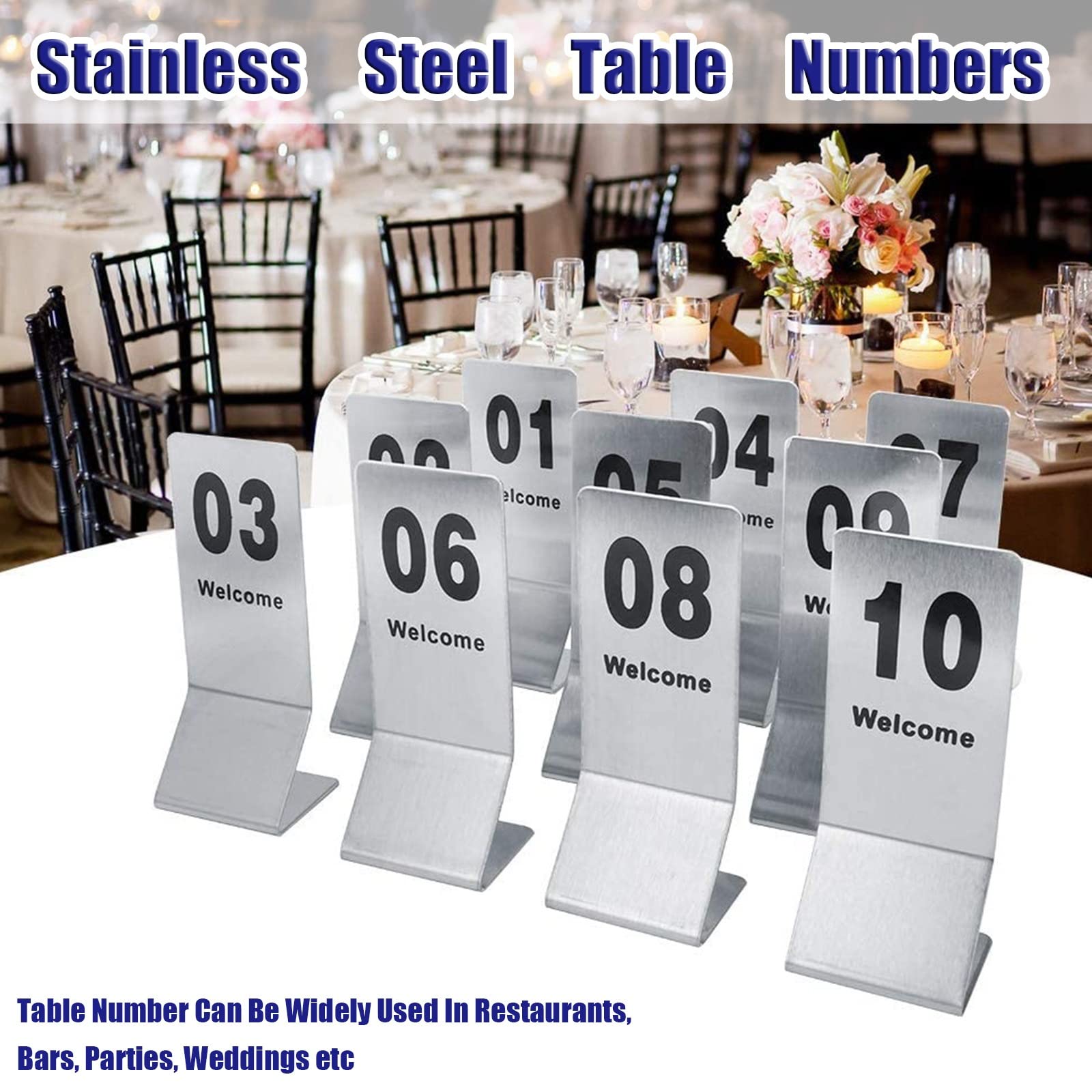 Stapelbare Tischnummern aus Metall, 1–25, 1–50, Tischschildhalter für Hochzeiten, Restaurants, Cafés, Bistros, robust, stabil, aufrecht stehend, leicht zu reinigen, Tischkarten, Sitzplatzkarten