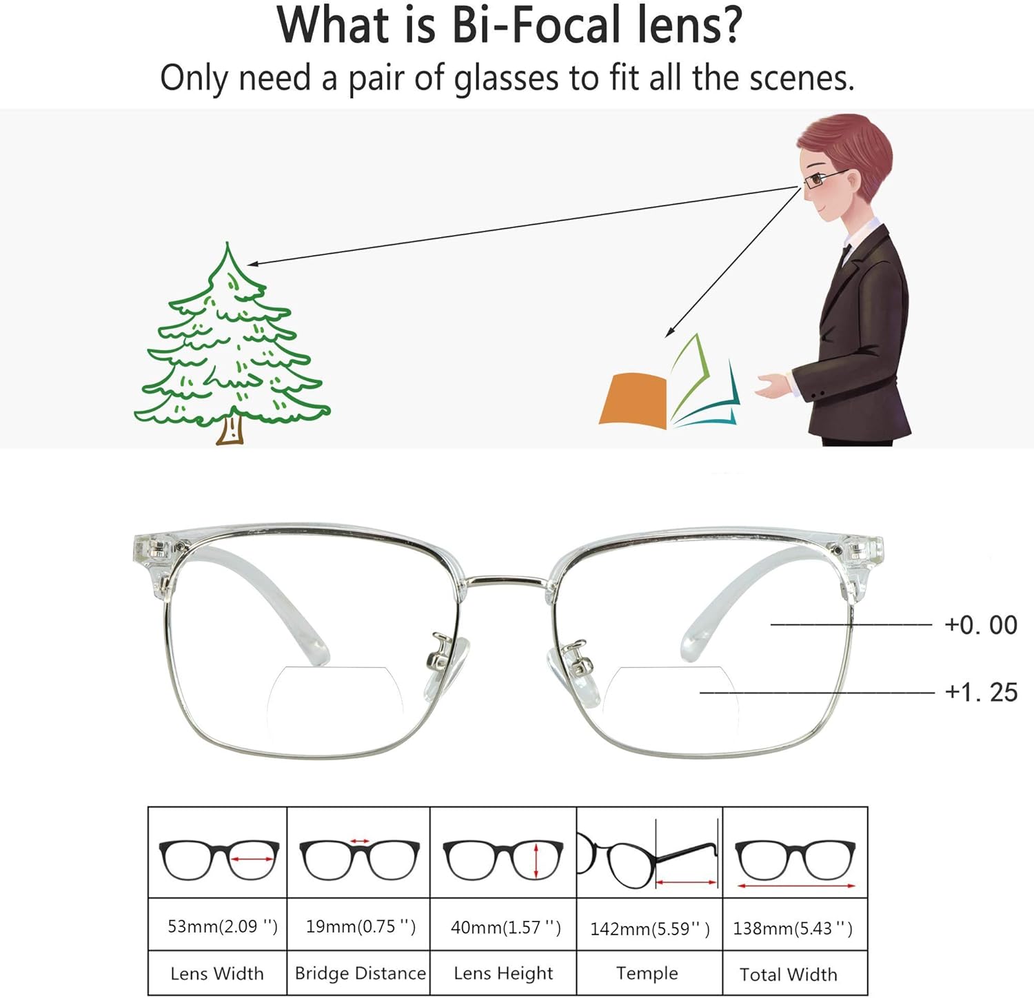 VisionGlobal Bifocal Blue Light Blocking Glasses for Women/Men, Computer Reading, TV Glasses, Stylish Square Frame