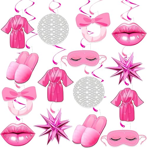 Decoraciones de fiesta de color rosa intenso, decoraciones de fiesta de spa, suministros de fiesta de cumpleaños para niñas, decoraciones de fiesta