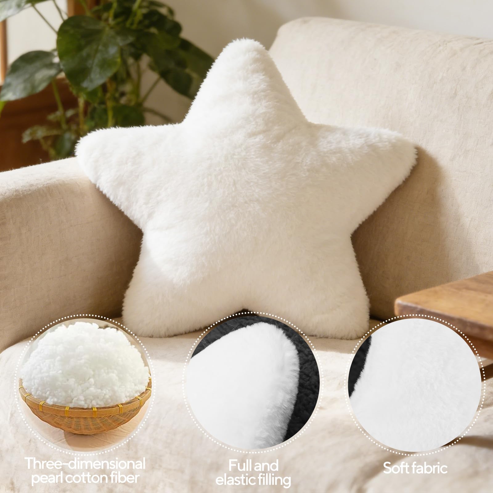 Coussin en peluche - Coussin décoratif en forme d'étoile pour enfant fille et garçon - Blanc - 30 x 30 cm