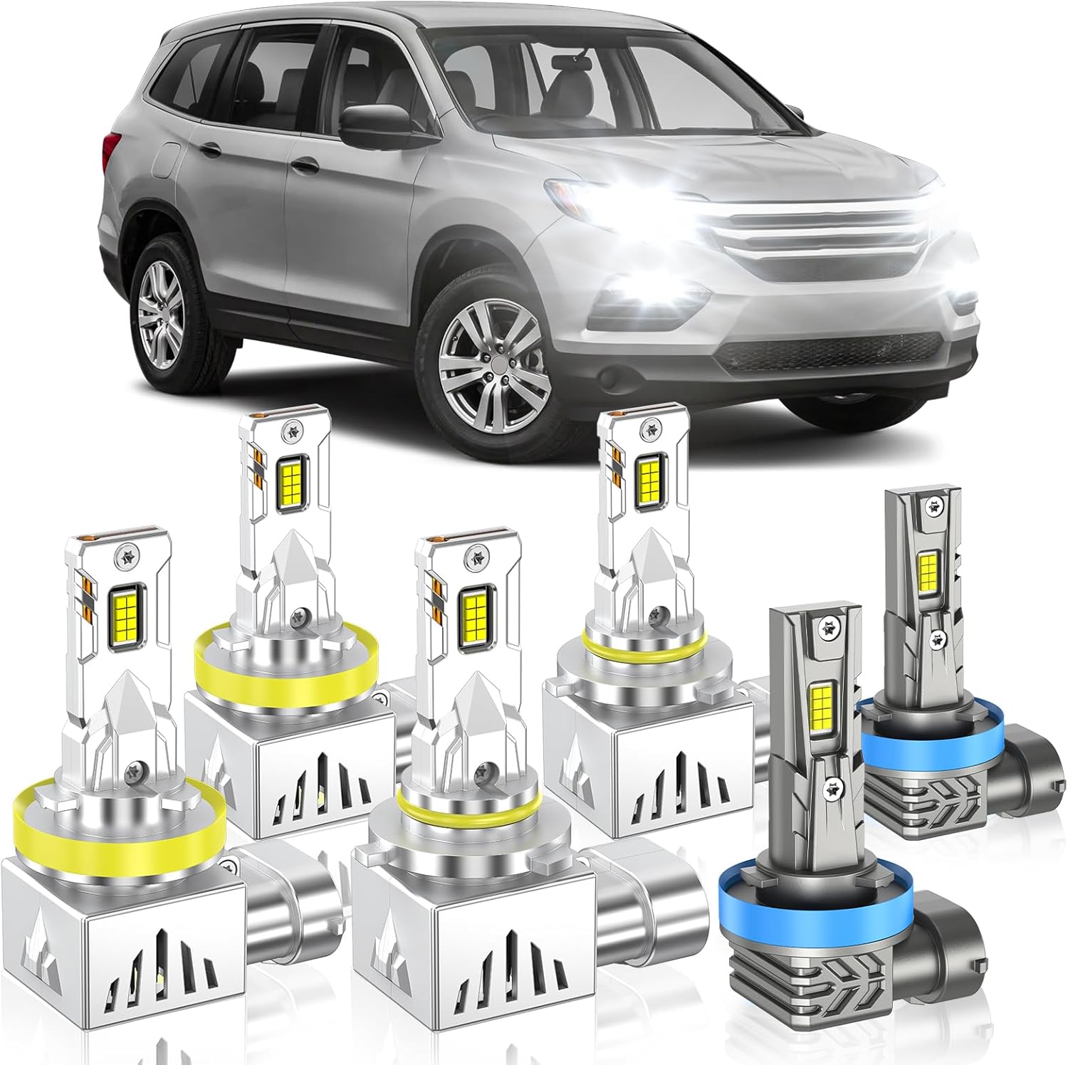 Fog Bulbs Fit for Honda Pilot 2006-2018, Latest&Brightest High&Low Beam Fog Light Bulbs Combo 800% Brightness 6000K Cool White, CANbus Ready, Plug and Play, Pack of 6